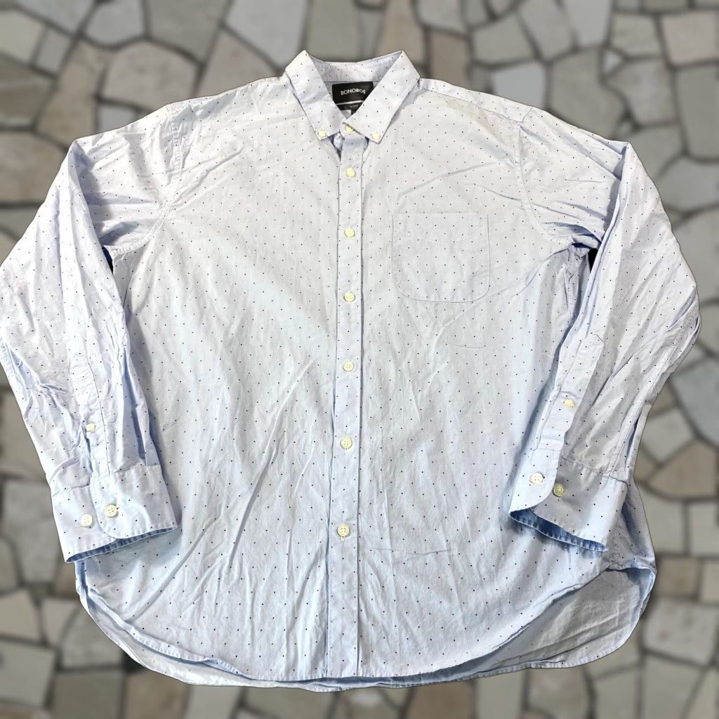 Bonobos Bonobos Shirt Mens XL White Blue Dots Slim Fit Stretch Button Up Performance Size US XL / EU 56 / 4 - 1 Thumbnail