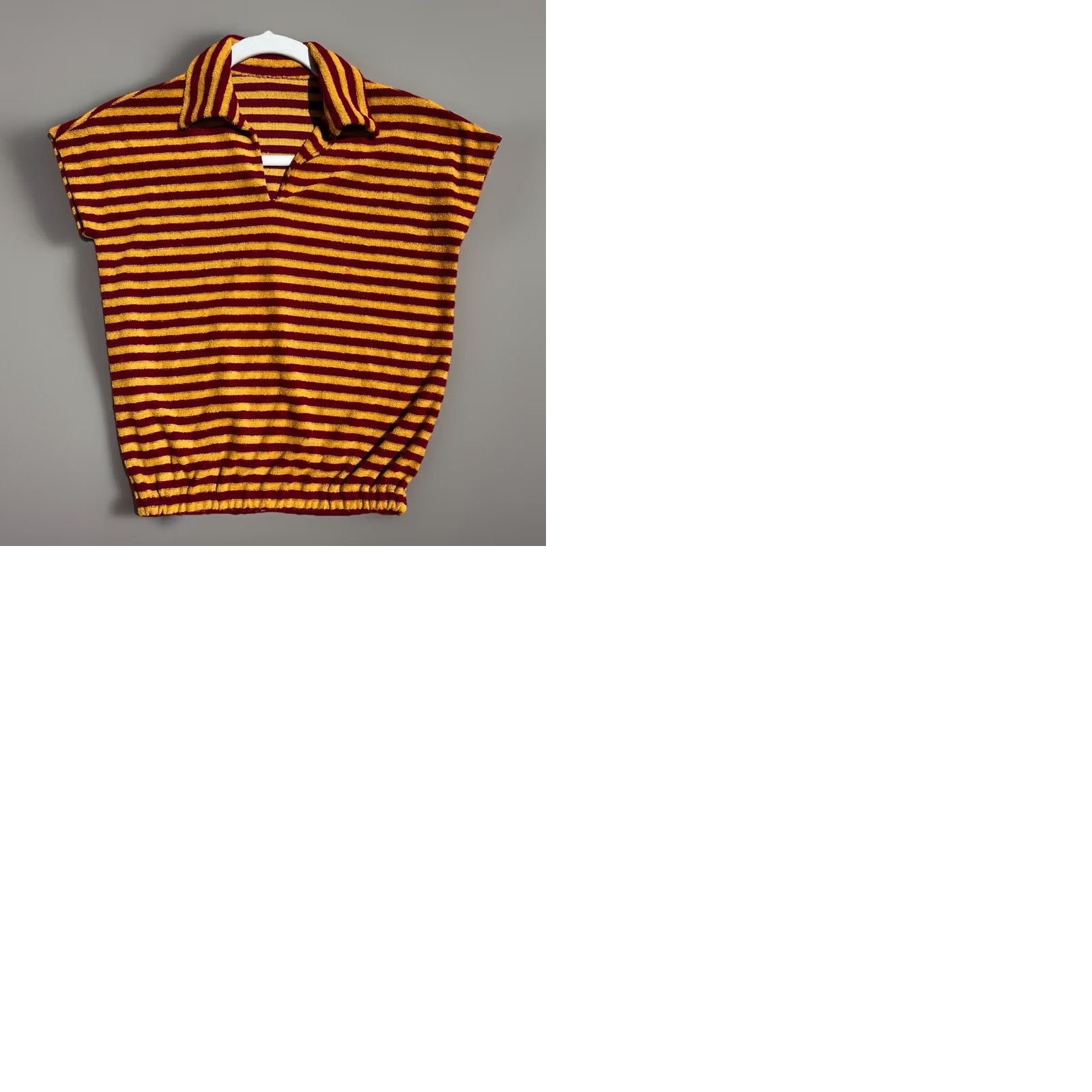 Vintage VINTAGE Shirt Golden Yellow Burgundy Striped Polo Top S/M 60s 70s Mod Size S / US 4 / IT 40 - 12 Thumbnail