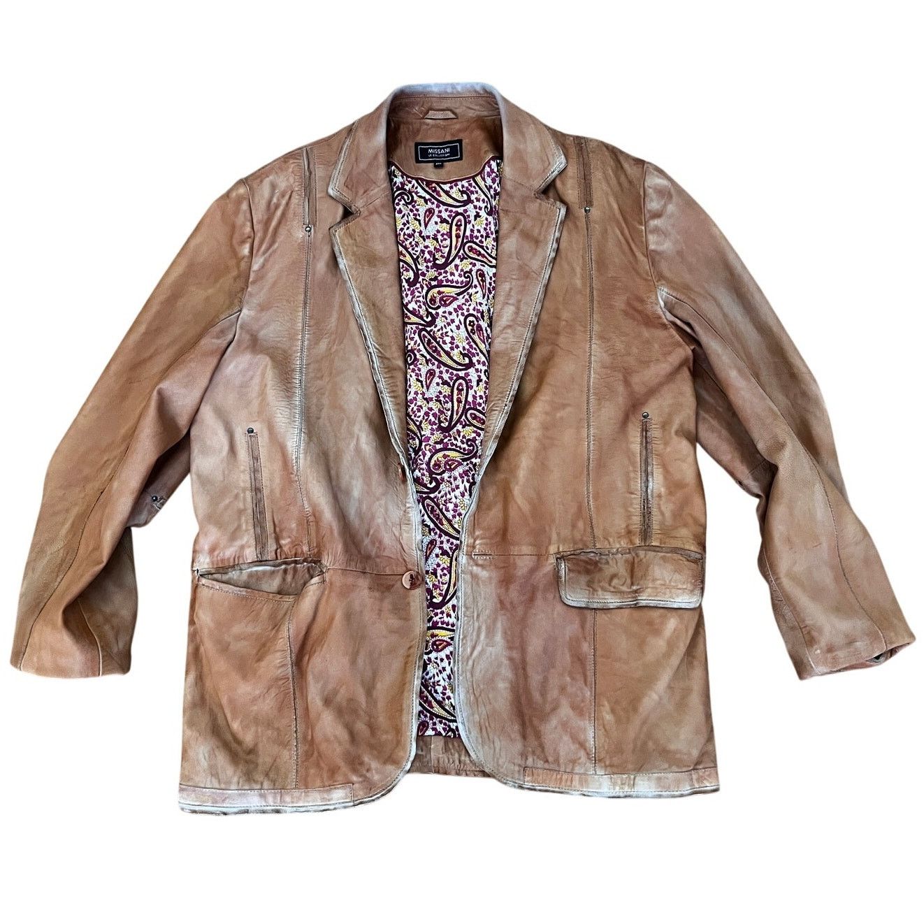 Vintage Missani Le Collezioni 2XL Distressed Leather Jacket Size US XL / EU 56 / 4 - 1 Thumbnail