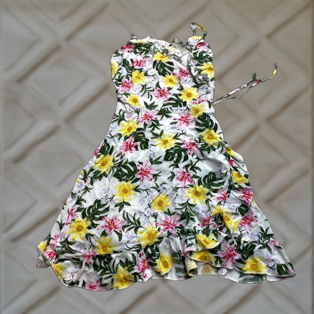 Vintage Hot Kiss Sundress White Floral Juniors S Sleeveless Midi Rayon Casual Dress Women Size S / US 4 / IT 40 - 1 Thumbnail