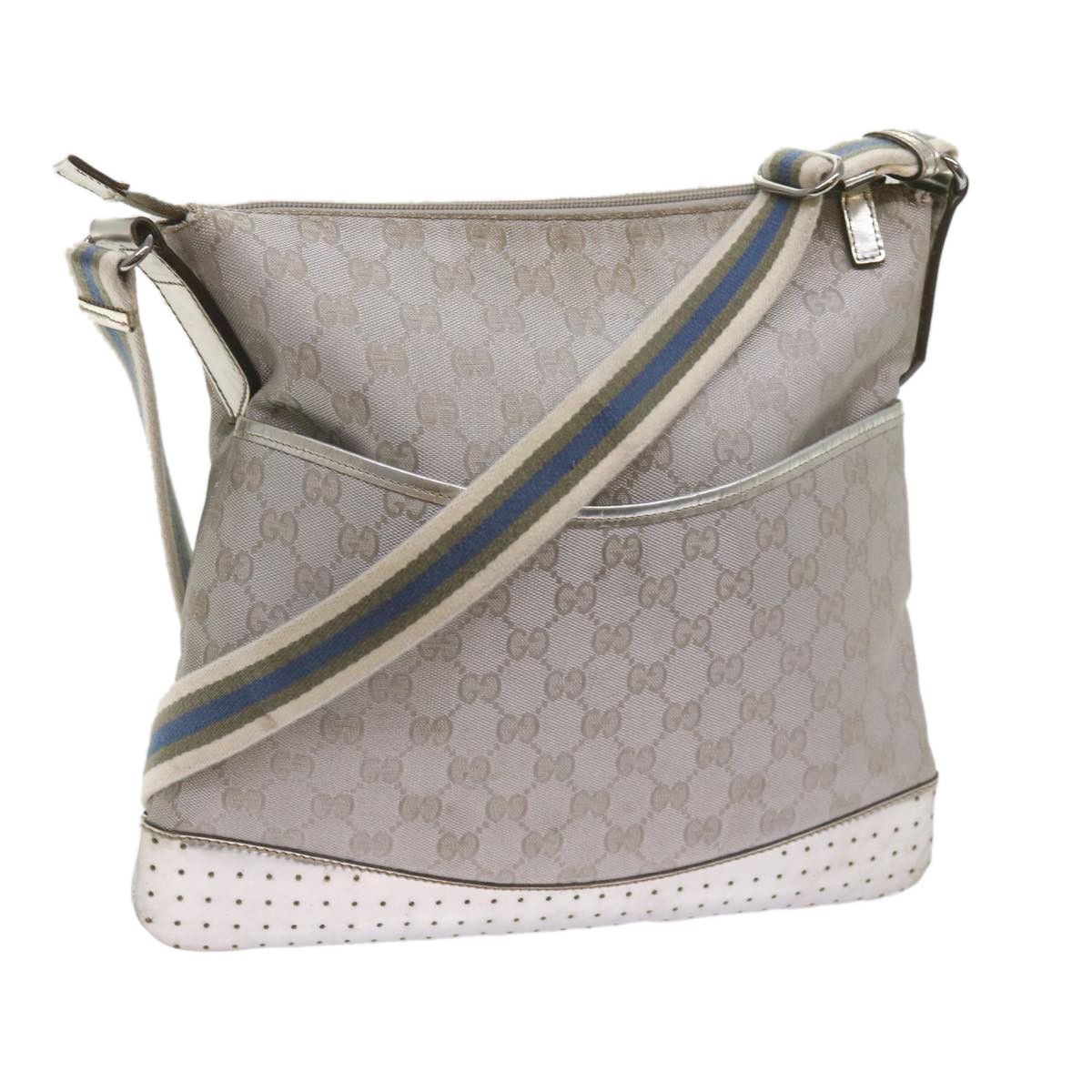 image of Gucci GG Implementation Sherry Line Shoulder Bag Silver Gray 145857 Auth 68676 in Silver/Gray, Wome