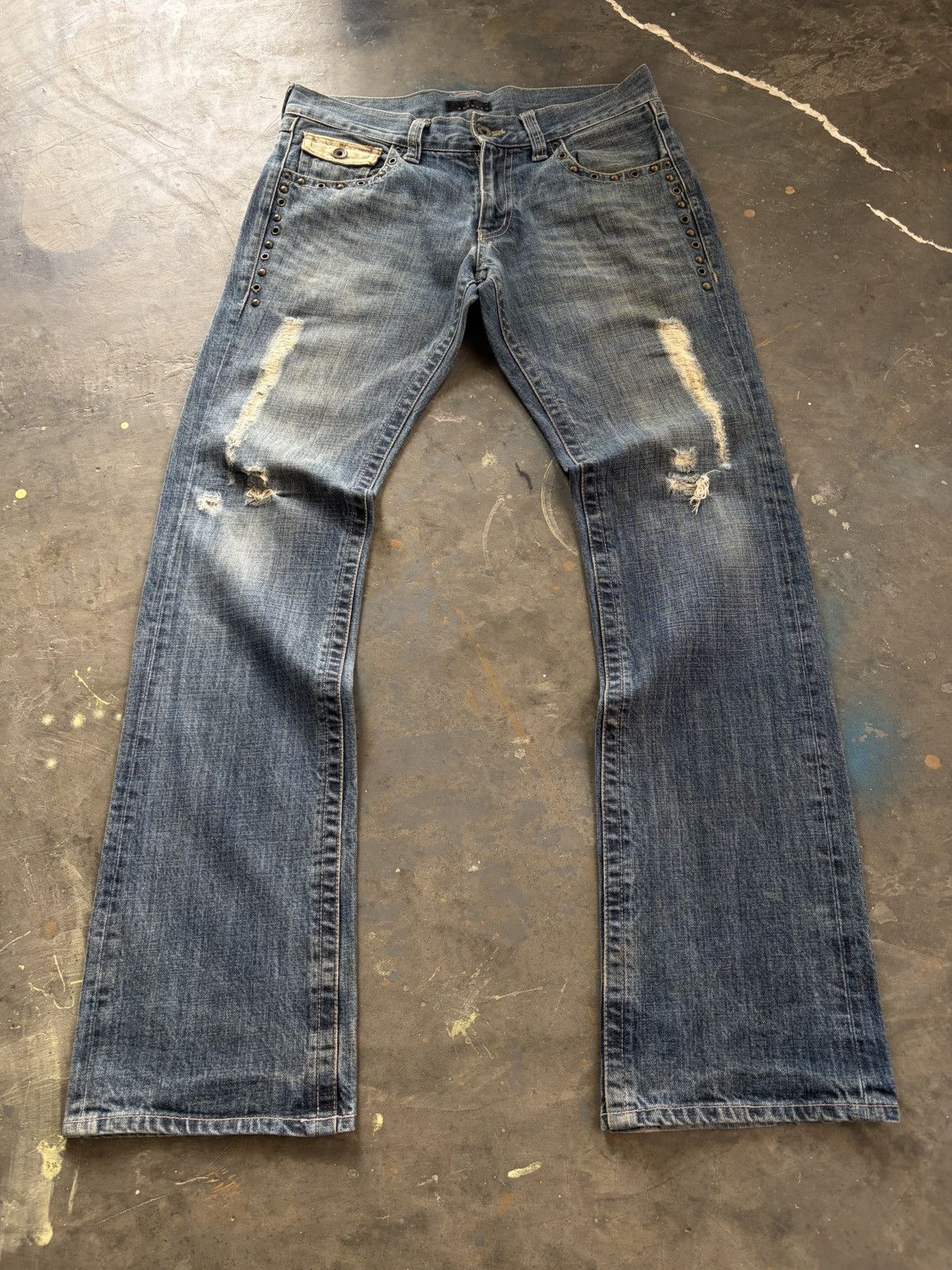 Tornado Mart 2000s spinash - flare studded distressed mudawash pants Size US 35 - 1 Thumbnail