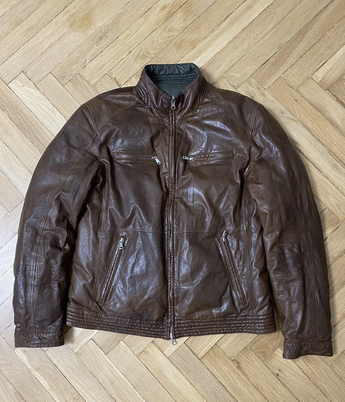 image of Brunello Cucinelli Men’S Reversible Leather Puffer Jacket in Brown, Men's (Size Medium)