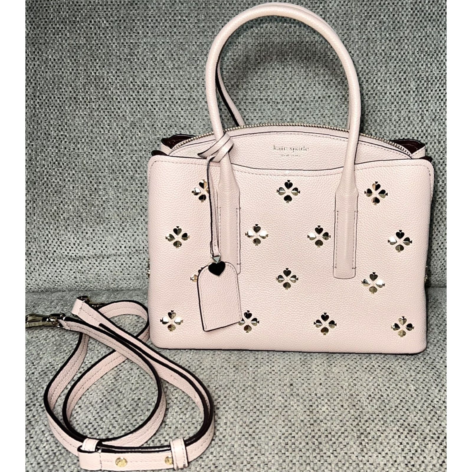 Vintage VINTAGE kate spade new york Margaux Satchel Bag - Blush Pink Cream Studded Leather Satchel Womens Medium Bags Size ONE SIZE - 2 Thumbnail