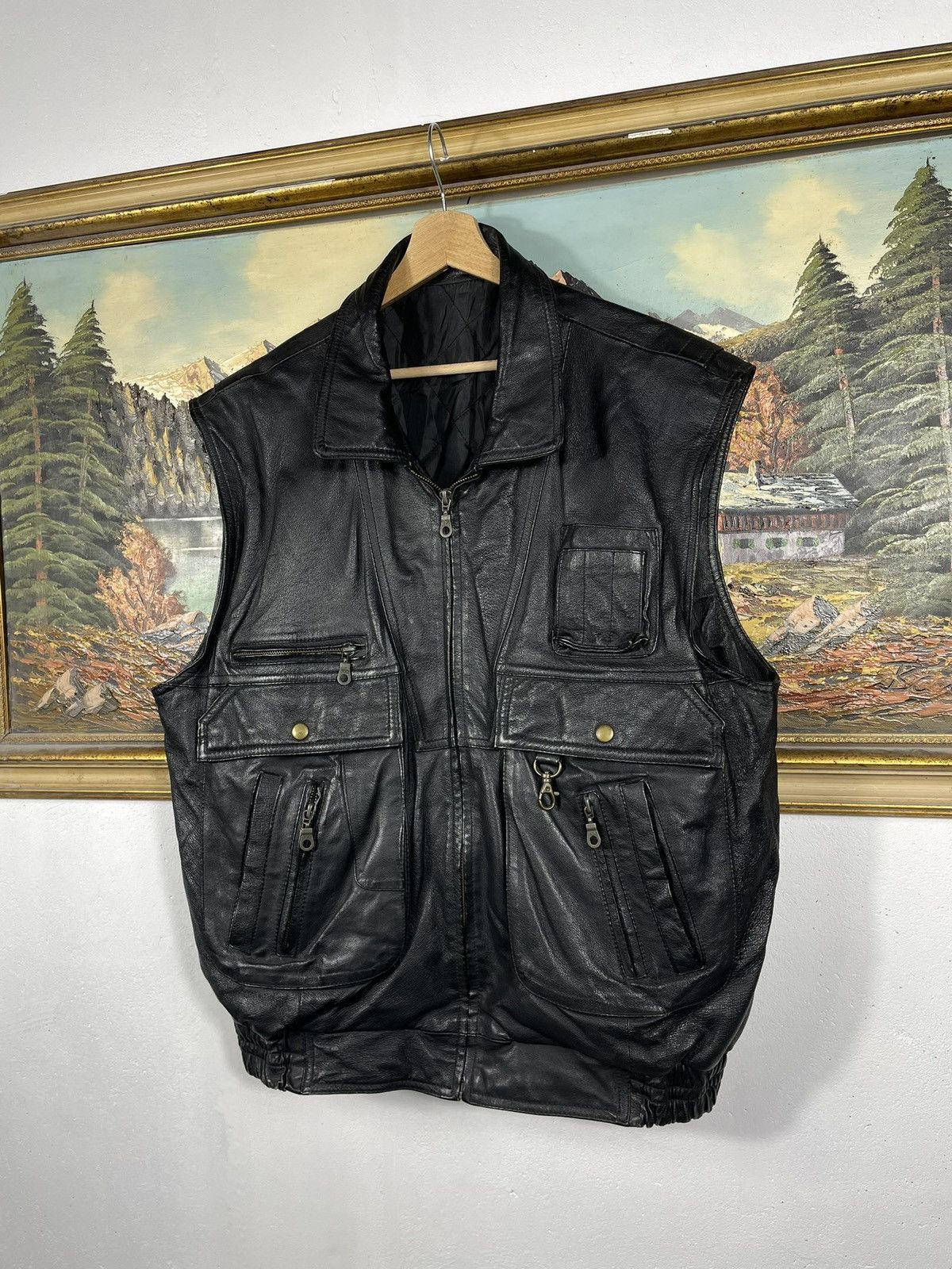Vintage Black Retro 90s Genuine Real Leater Vest Punk Rock Motocycle Size US L / EU 52-54 / 3 - 2 Thumbnail