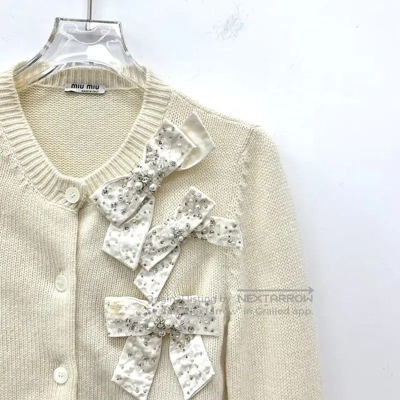 Miu Miu Miu Miu Women's Beige Cashmere Cardigan with Bows . Size XS / US 0-2 / IT 36-38 - 2 Thumbnail