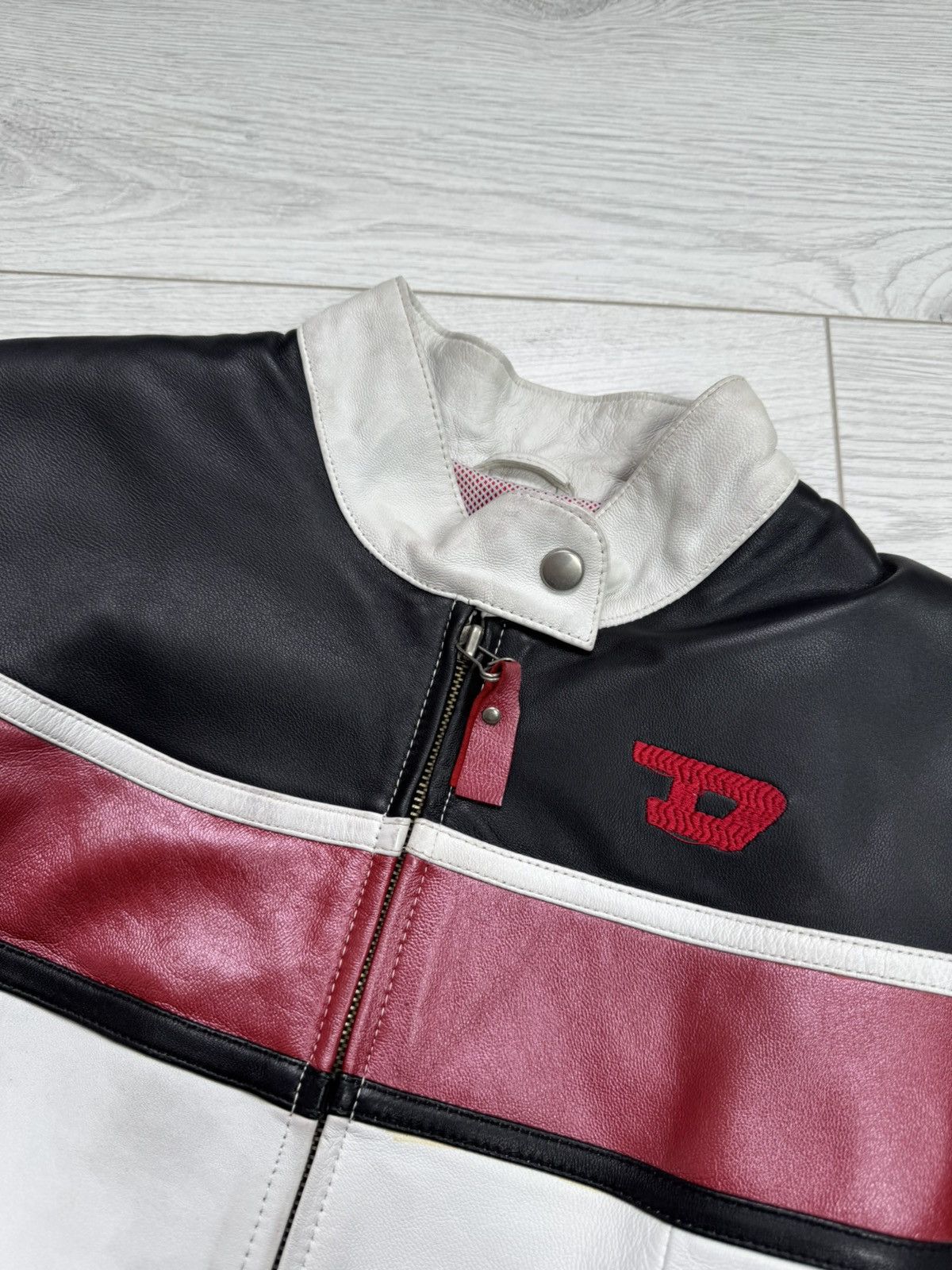 Diesel × Vintage RARE⚠️ Diesel Vintage Y2K Moto White Leather Jacket Big Logo Size M / US 6-8 / IT 42-44 - 7 Thumbnail