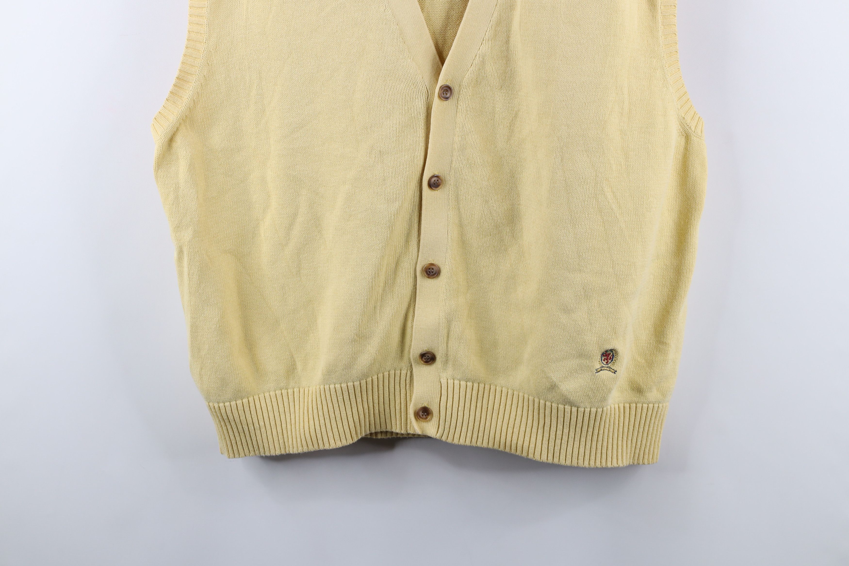 Tommy Hilfiger × Vintage Vintage 90s Tommy Hilfiger Knit Cardigan Sweater Vest Yellow Size US XL / EU 56 / 4 - 3 Thumbnail