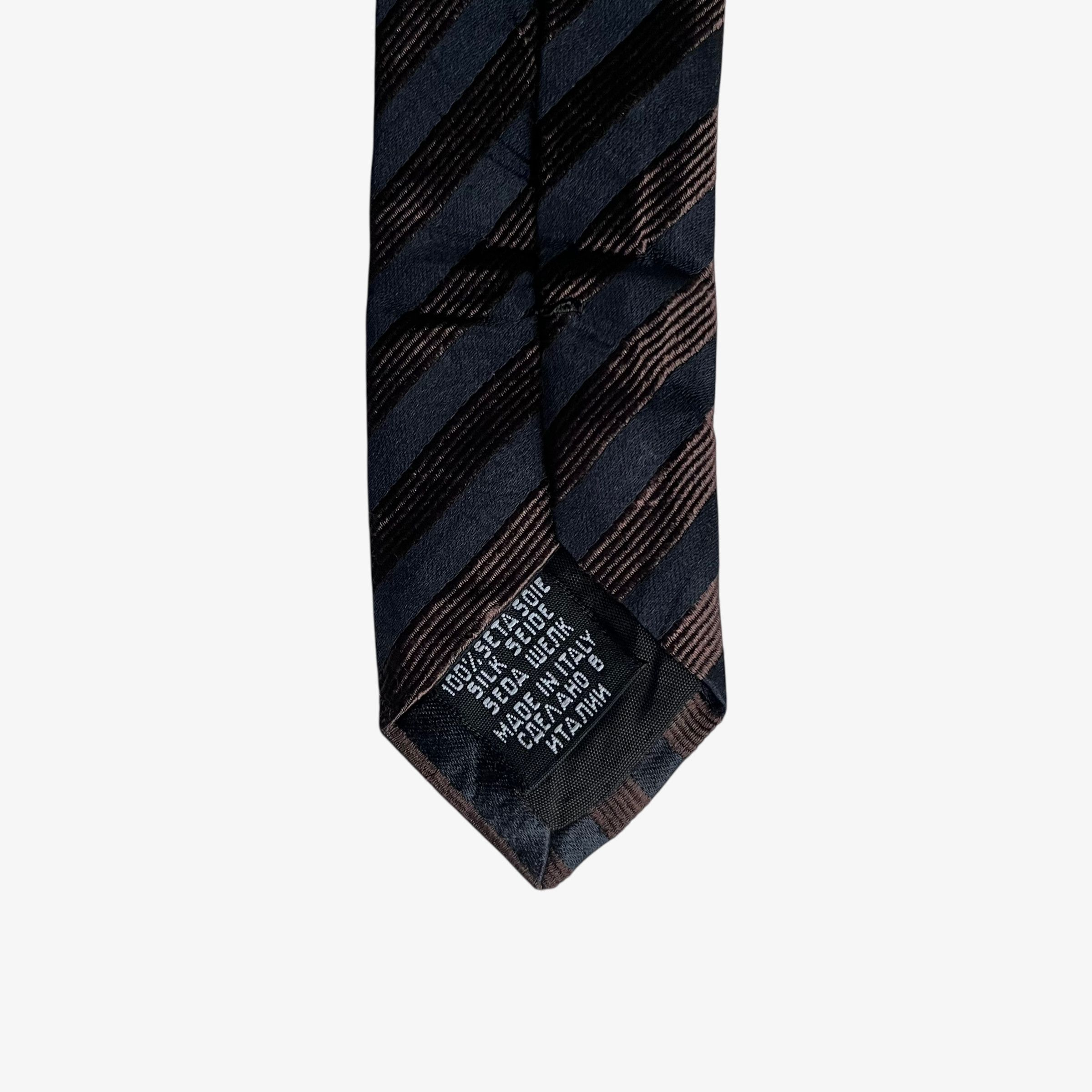 Hugo Boss Vintage 90s Hugo Boss Brown & Black Striped Silk Tie Size ONE SIZE - 3 Thumbnail