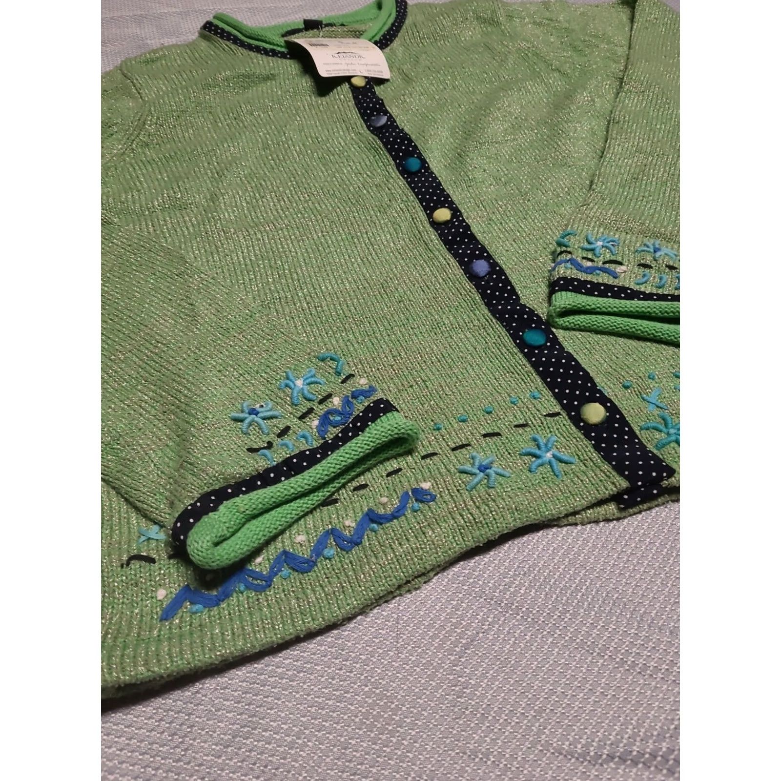 Vintage VTG Icelandic Design Cardigan Sweater Womens S Green Silk Cotton Knit Fair Isle Button Knitwear Buttoned Long Sleeve NWT Size S / US 4 / IT 40 - 3 Thumbnail