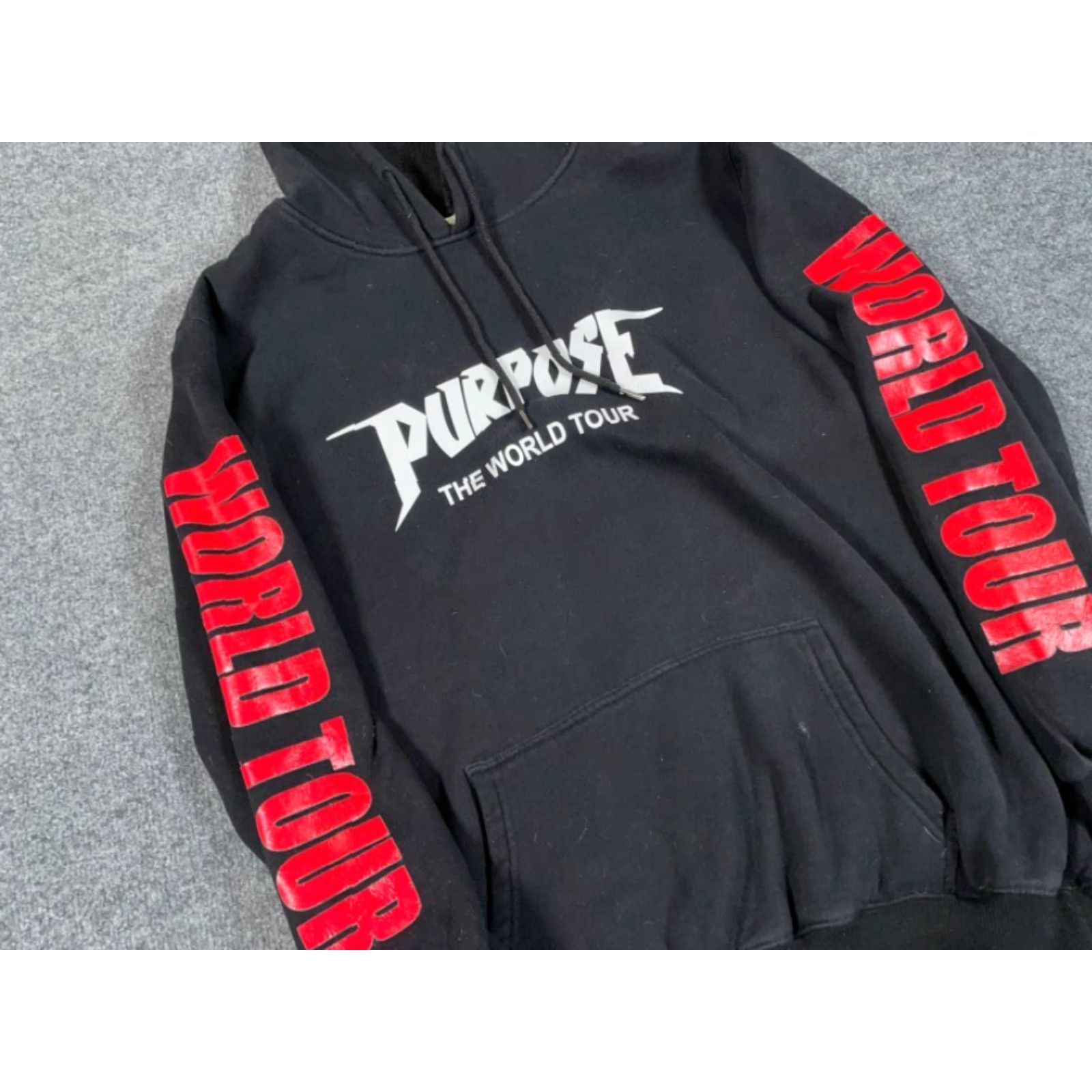 Vintage Justin Bieber Purpose World Tour Hoodie Women XL Black Graphic Print Hooded Pullover Sweatshirt Size XL / US 12-14 / IT 48-50 - 5 Thumbnail