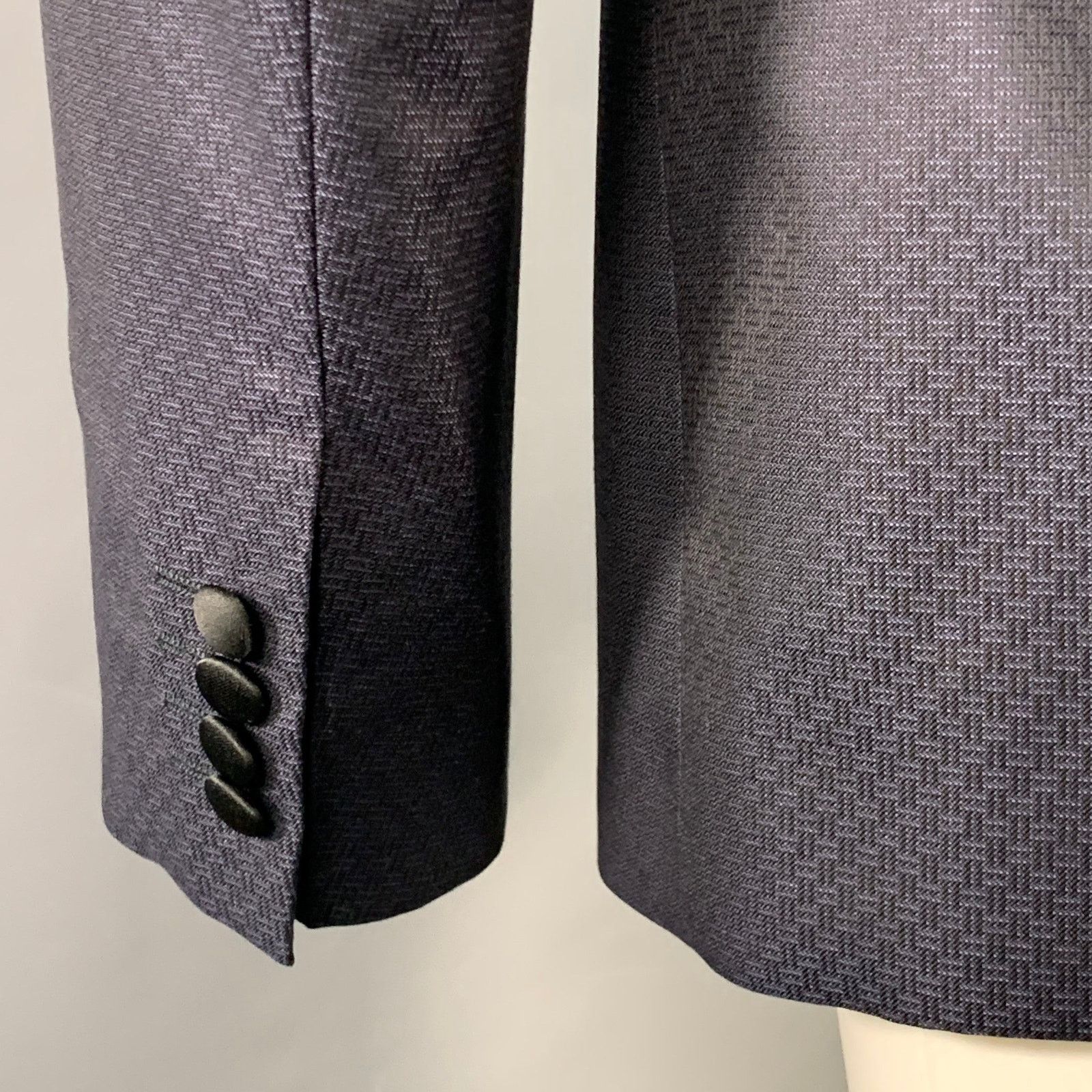Emporio Armani EMPORIO ARMANI Navy Black Textured Wool Silk Sport Coat Size 40R - 5 Thumbnail