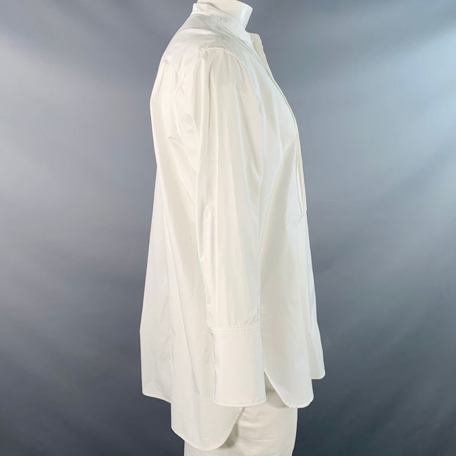 Nili Lotan NILI LOTAN White Pleated Collarless Tuxedo Long Sleeve Shirt Size 48R - 3 Thumbnail