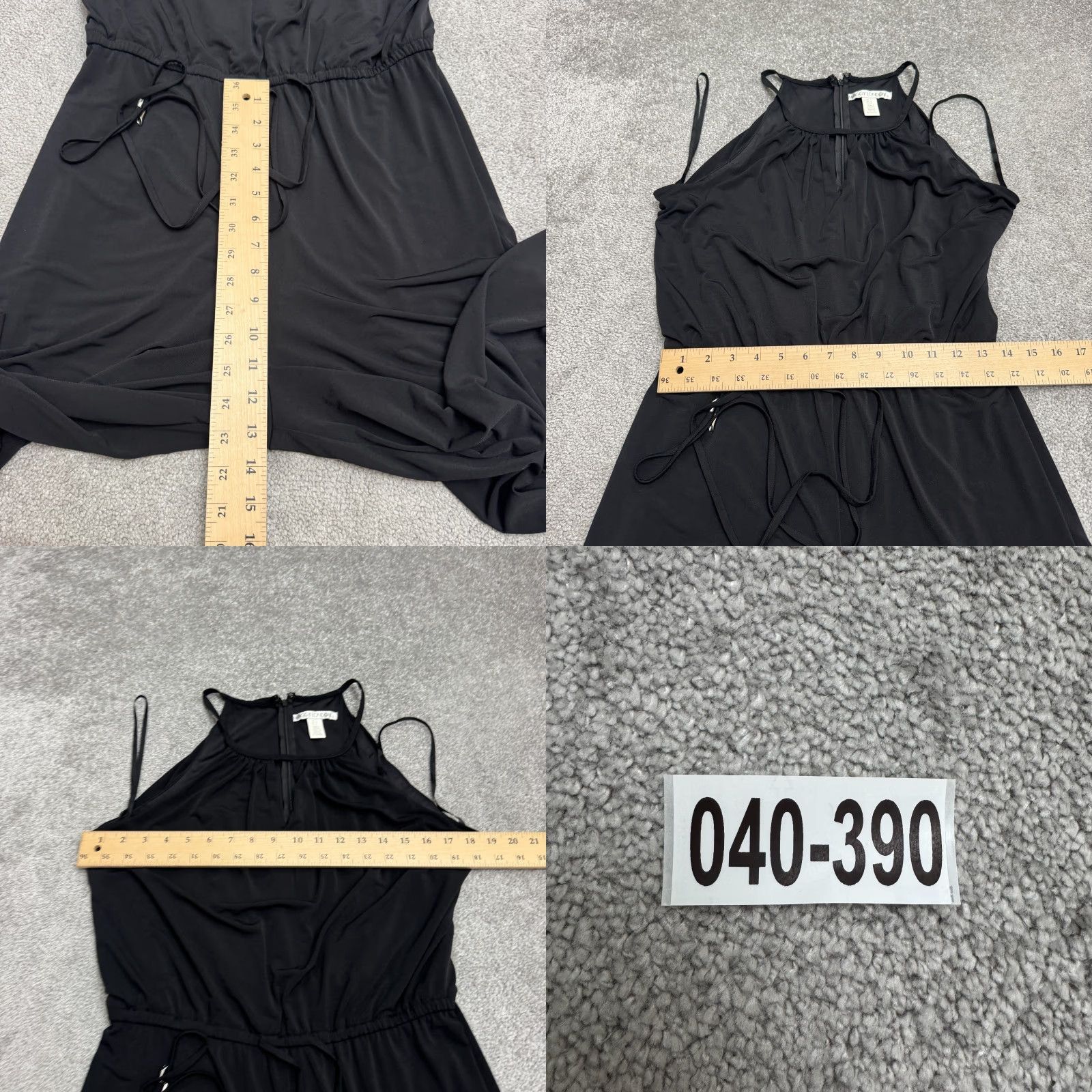 MAGGY LONDON VINTAGE? No — Maggy London Wideleg Jumpsuit Women 12 Black Side Slit Stretch Drawstring Halter Sleeveless Size 34" / US 12 / IT 48 - 9 Thumbnail