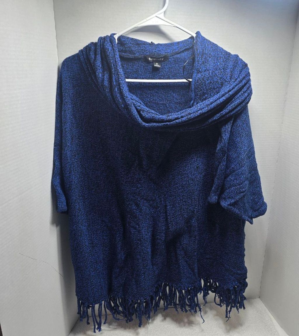 The Unbranded Brand Women's Relativity Blue & Black Cowl Neck Sweater 3X Size 3XL / US 20-22 - 2 Thumbnail