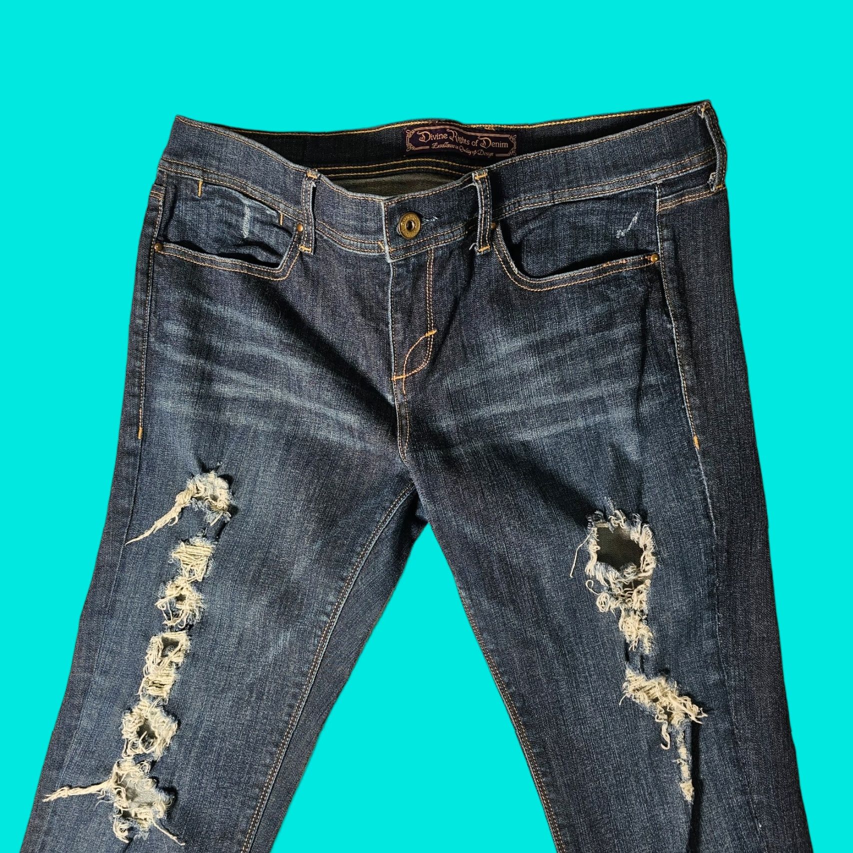 Denime DIVINE RIGHTS OF DENIM Jeans Women's 32 Skinny Mid Rise Dark Blue Denim Stretch Size 24" / US 00 / IT 34 - 1 Thumbnail