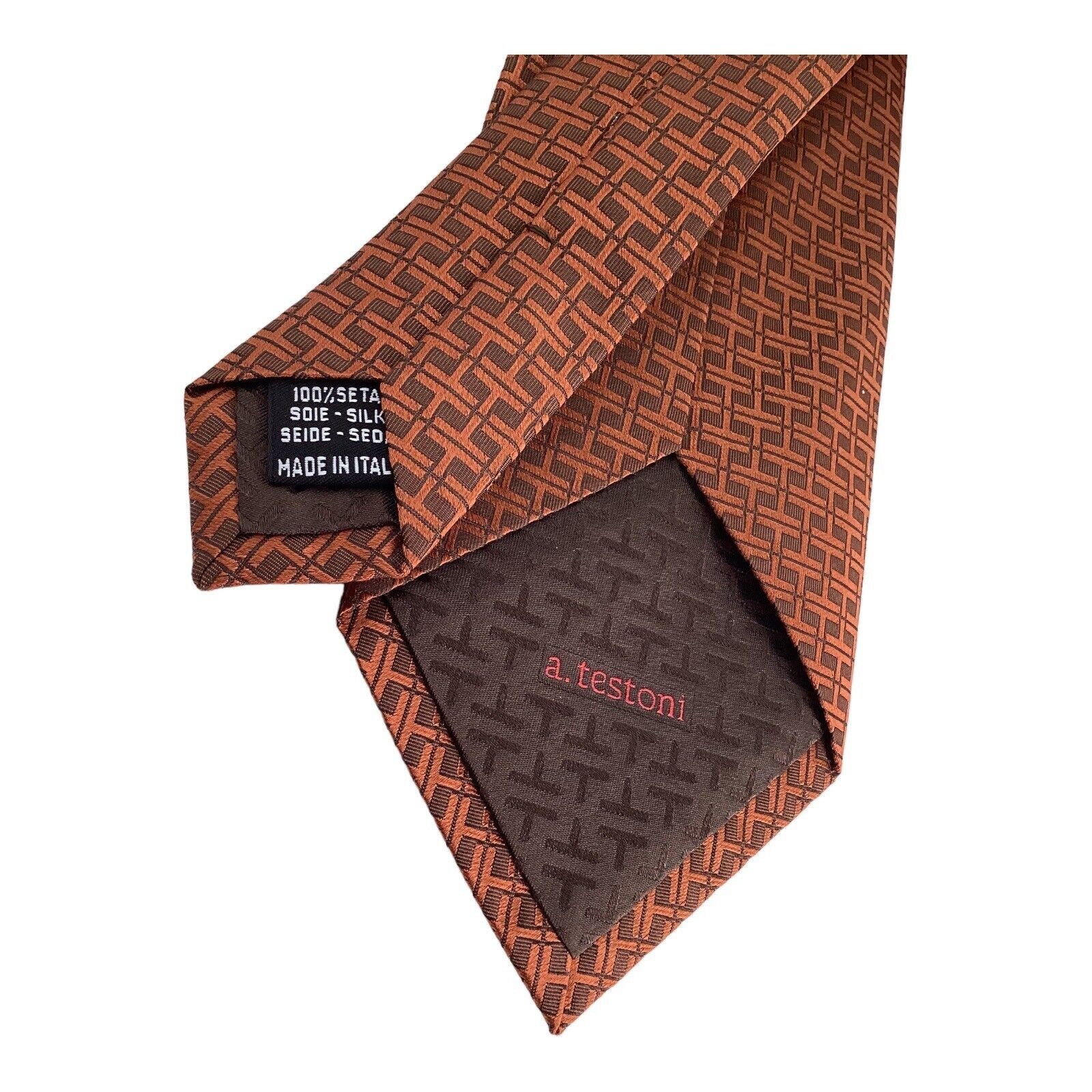 Testoni A.TESTONI Brown Monogrammed " T " Luxury Silk Tie In Italy W Size ONE SIZE - 5 Thumbnail