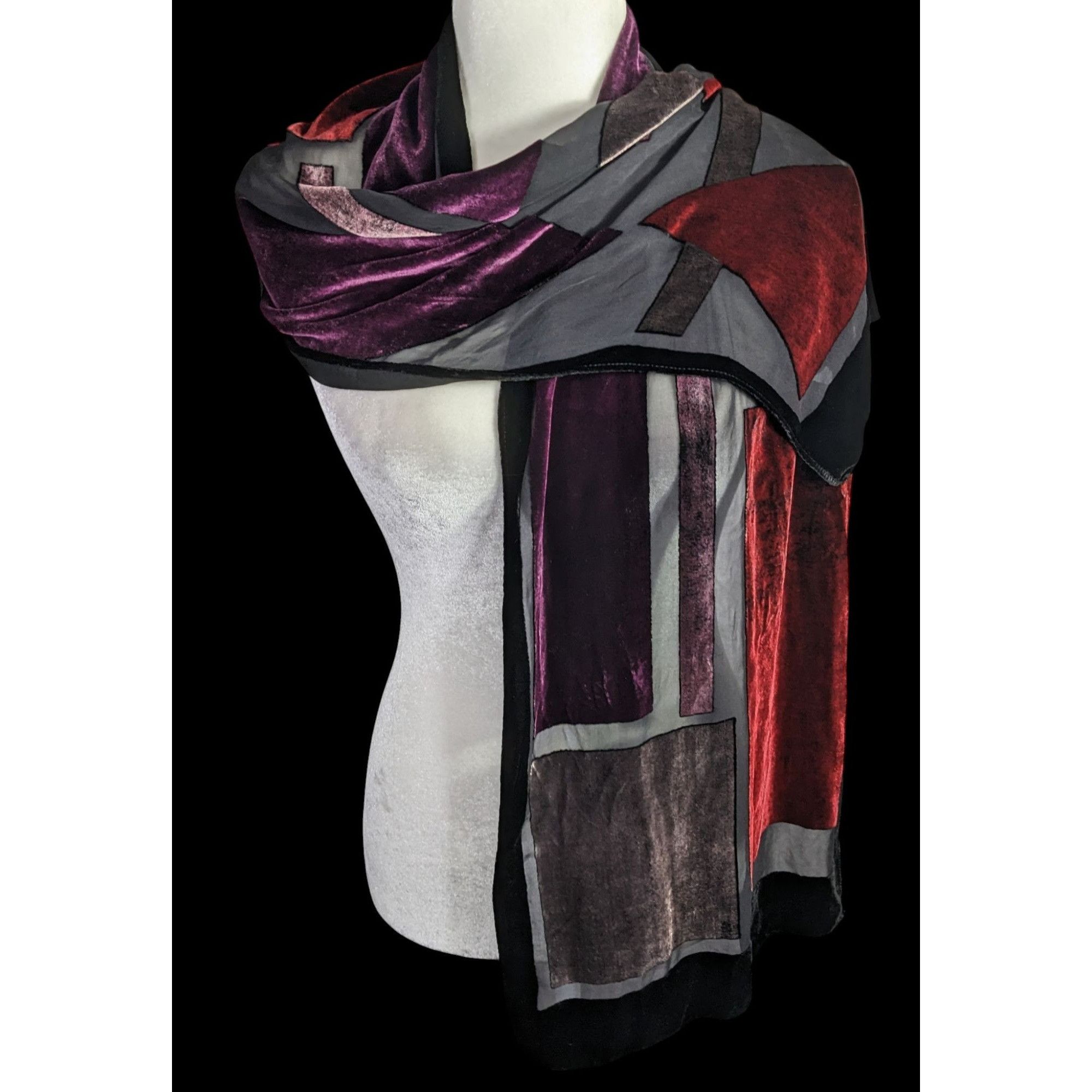 Other Vintage Burnt Velvet Geometric Jewel Tone Scarf/Shawl Size ONE SIZE - 1 Thumbnail