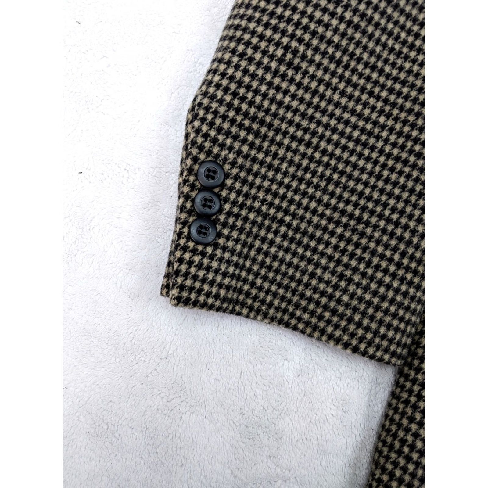 Vintage Robert Stock Mens 46R Beige Houndstooth Tweed Coat Blazer Jacket 2 Button Blazer Notch Lapel Wool Woolen Single-Breasted Big & Tall Adult Mens Size 46R - 4 Thumbnail