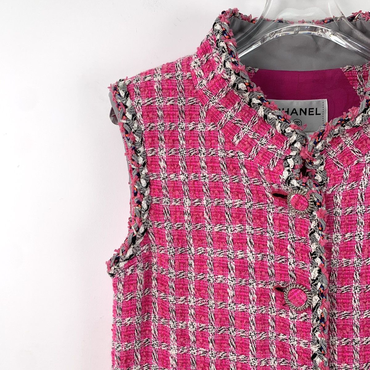 Chanel Chanel Pink Plaid Cotton Sleeveless Woven Tweed Dress Size XS / US 0-2 / IT 36-38 - 3 Thumbnail