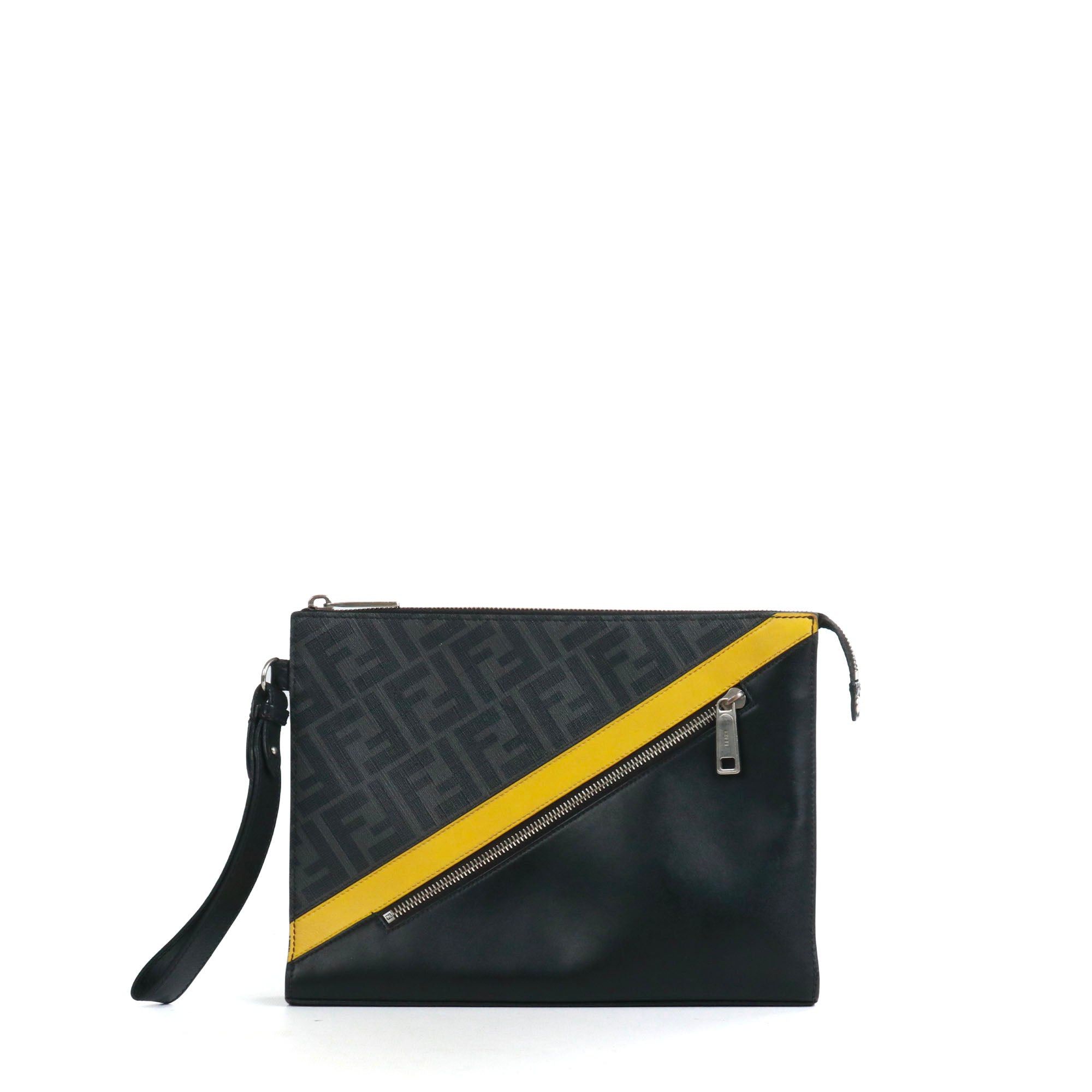Fendi FENDI - Fendi Diagonal clutch in coated canvas and black leather Size ONE SIZE - 1 Thumbnail