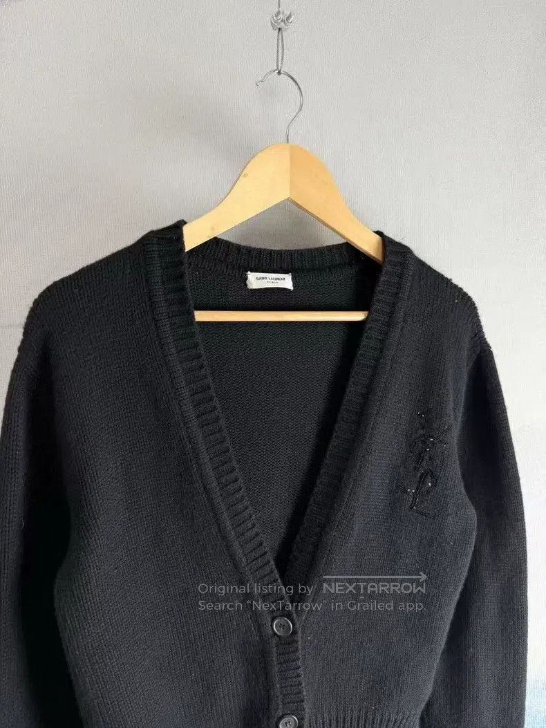 Saint Laurent Paris Black sequin logo cardigan
