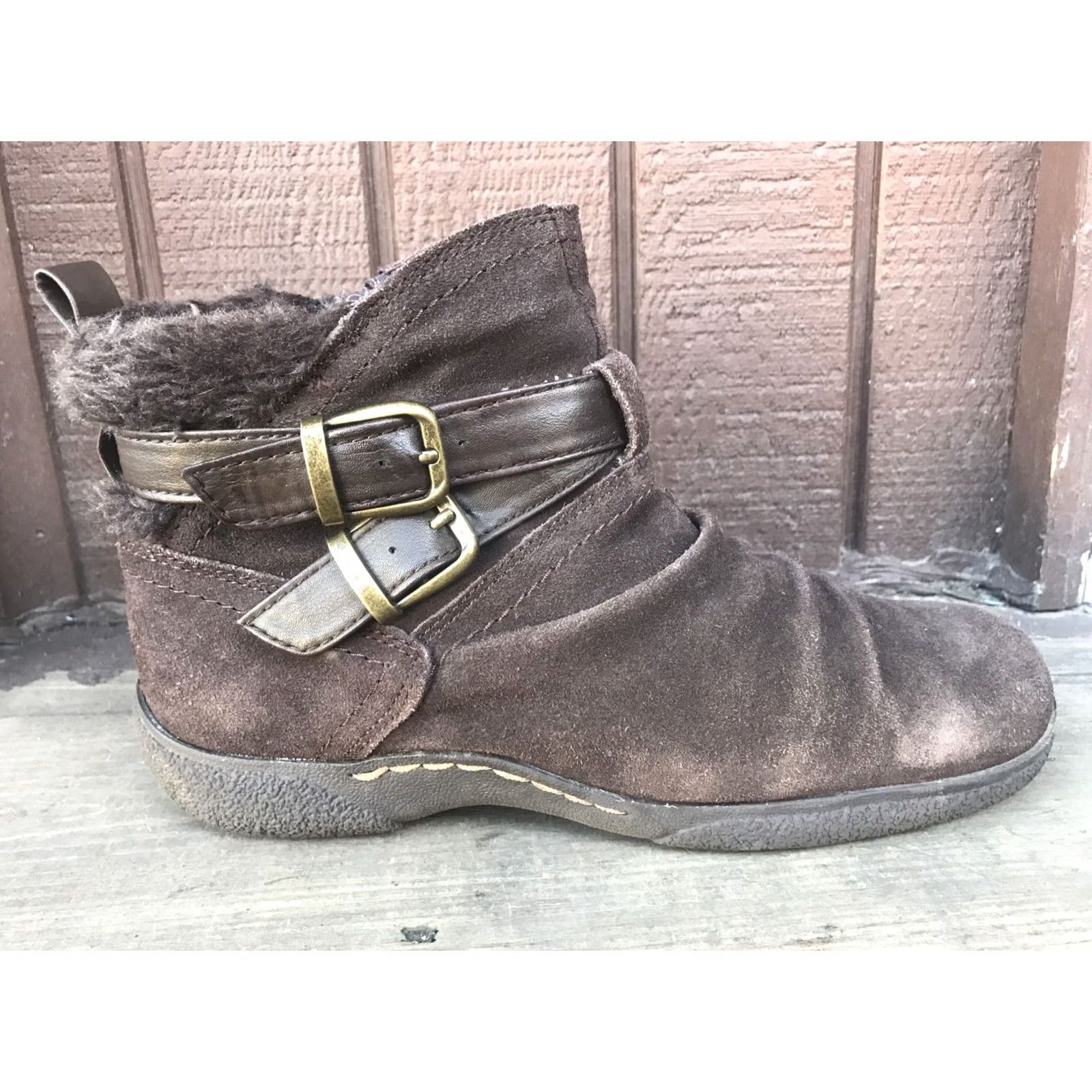 Vintage VINTAGE BASS ELLAMAY WOMENS SZ 9M BROWN LEATHER SIDEZIP BUCKLE MONKSTRAP ANKLE BOOTS-377 Size US 9 / IT 39 - 5 Thumbnail