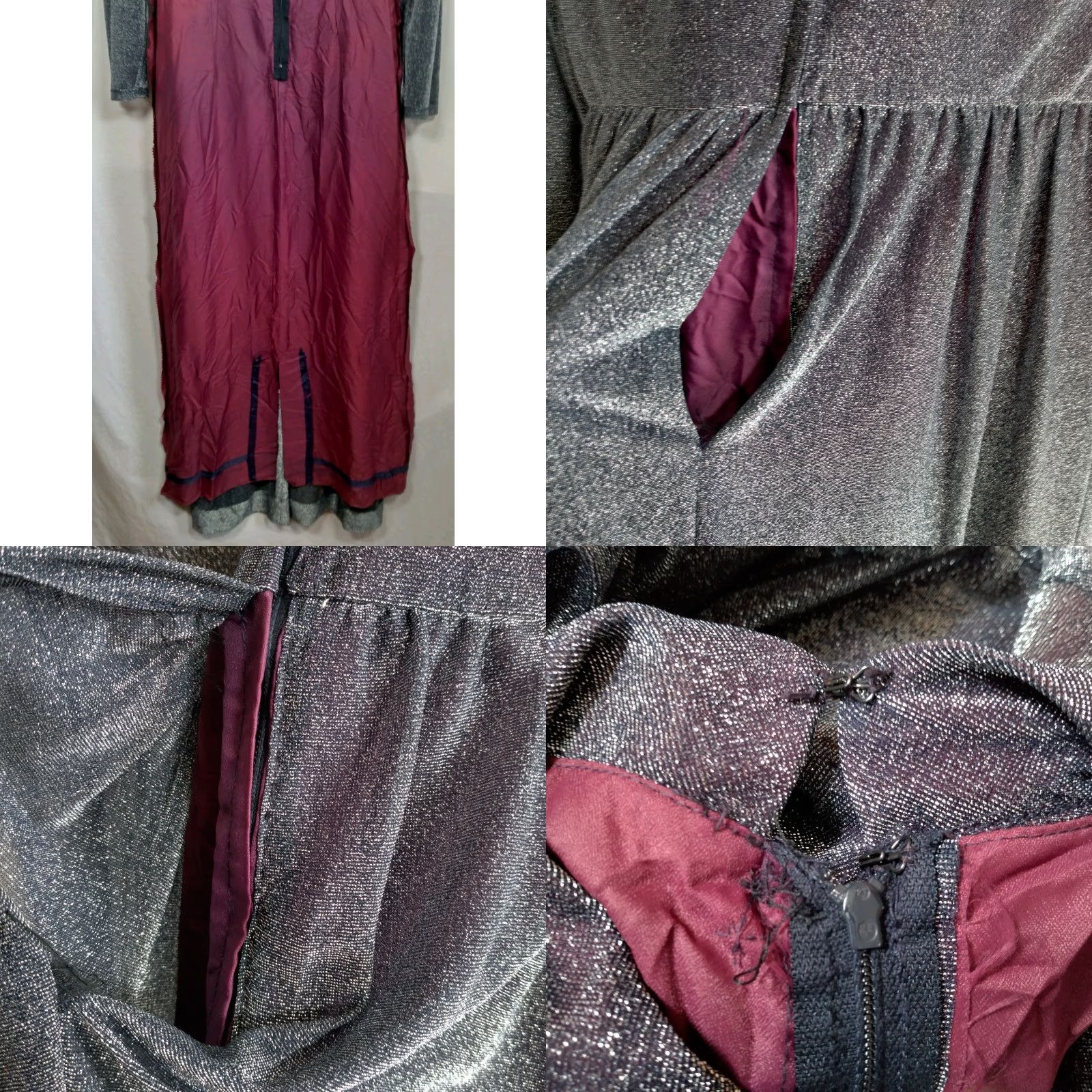 Vintage VINTAGE Evening Gown Maxi 59" Long Silver Metallic 1970s Size 16 Womens Party Event Beaded Rhinestones Size XXL / US 16-18 / IT 52-54 - 9 Thumbnail