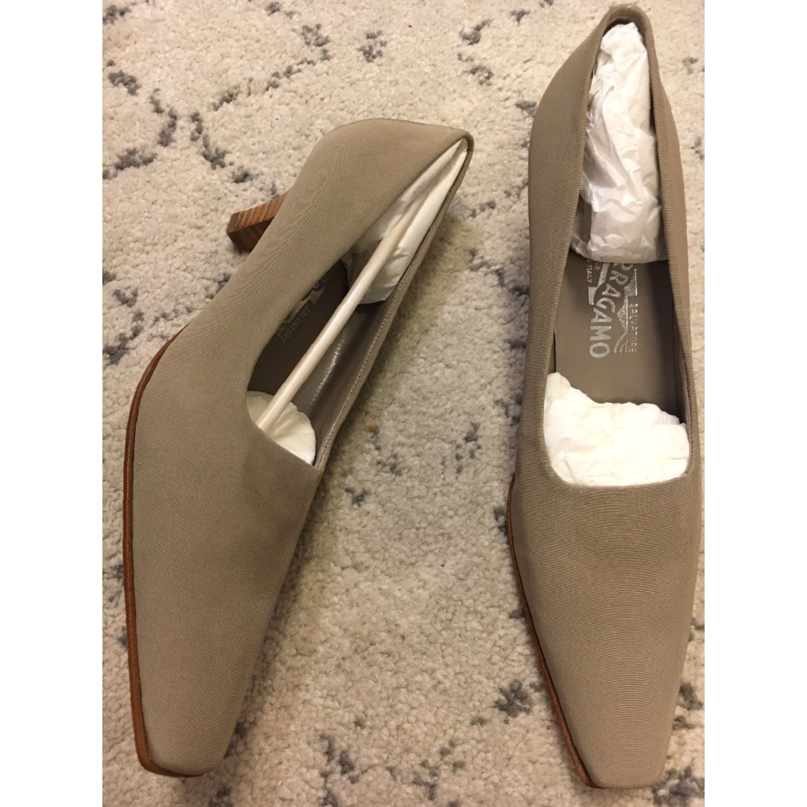 Salvatore Ferragamo Pump Women AA Narrow 9 Brown Taupe Freeway 5cm Corda Fabric NIB Shoes 9AA Narrow Mens?