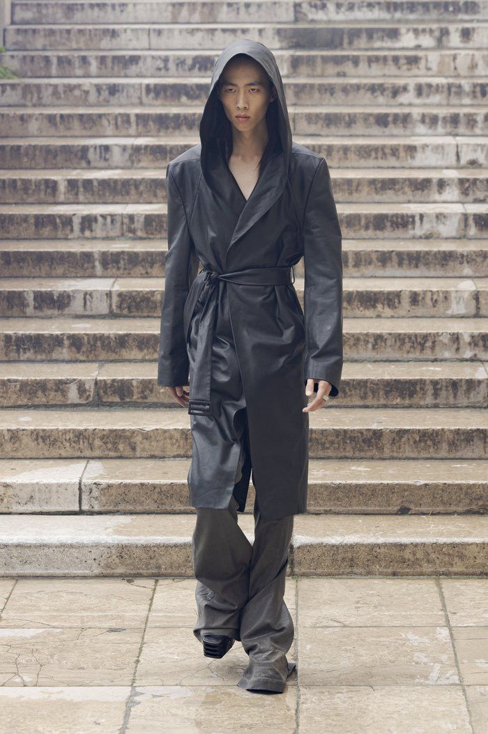 Pre-owned Rick Owens $7200 Runway Leather Drella Hooded Coat 50/l