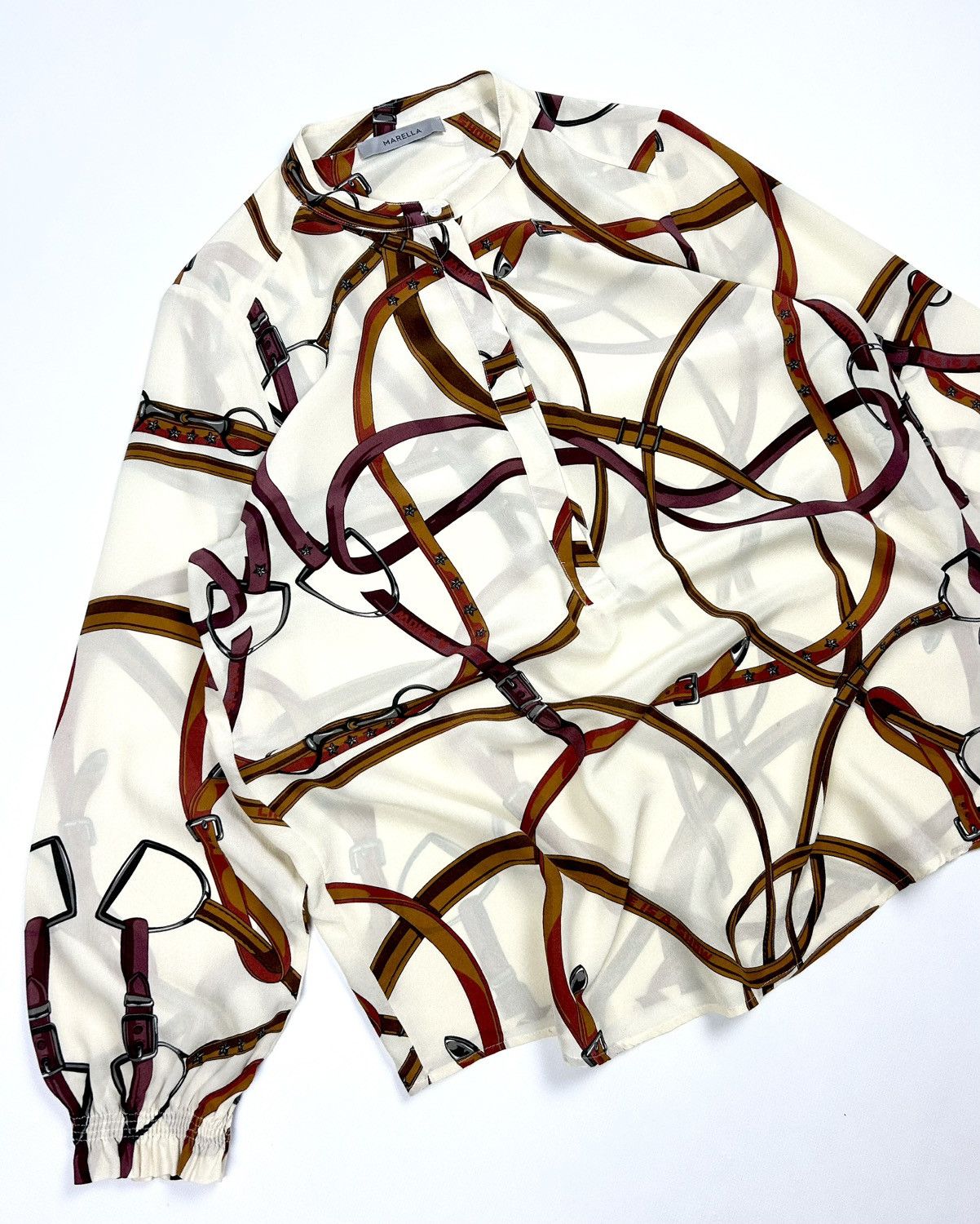 Marella Marella Silk Blouse Scarf Print Equestrian Hermes Style Size L / US 10 / IT 46 - 2 Thumbnail