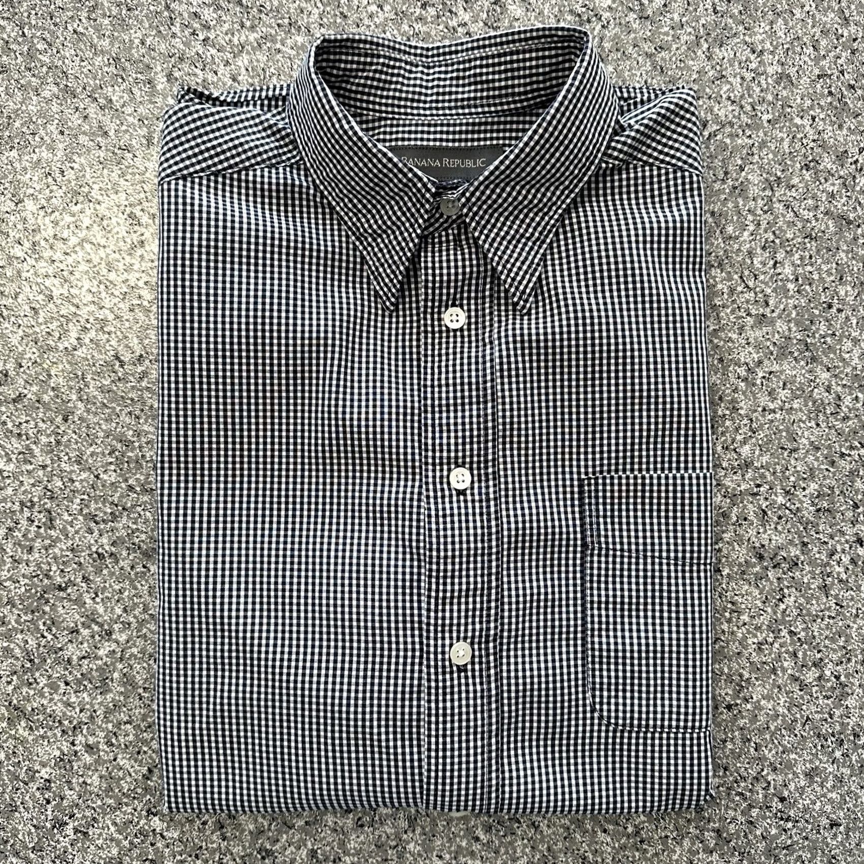 Banana Republic Banana Republic Shirt Mens M Gingham Navy Blue Long Sleeve Button Down - Casual Size US M / EU 48-50 / 2 - 2 Thumbnail