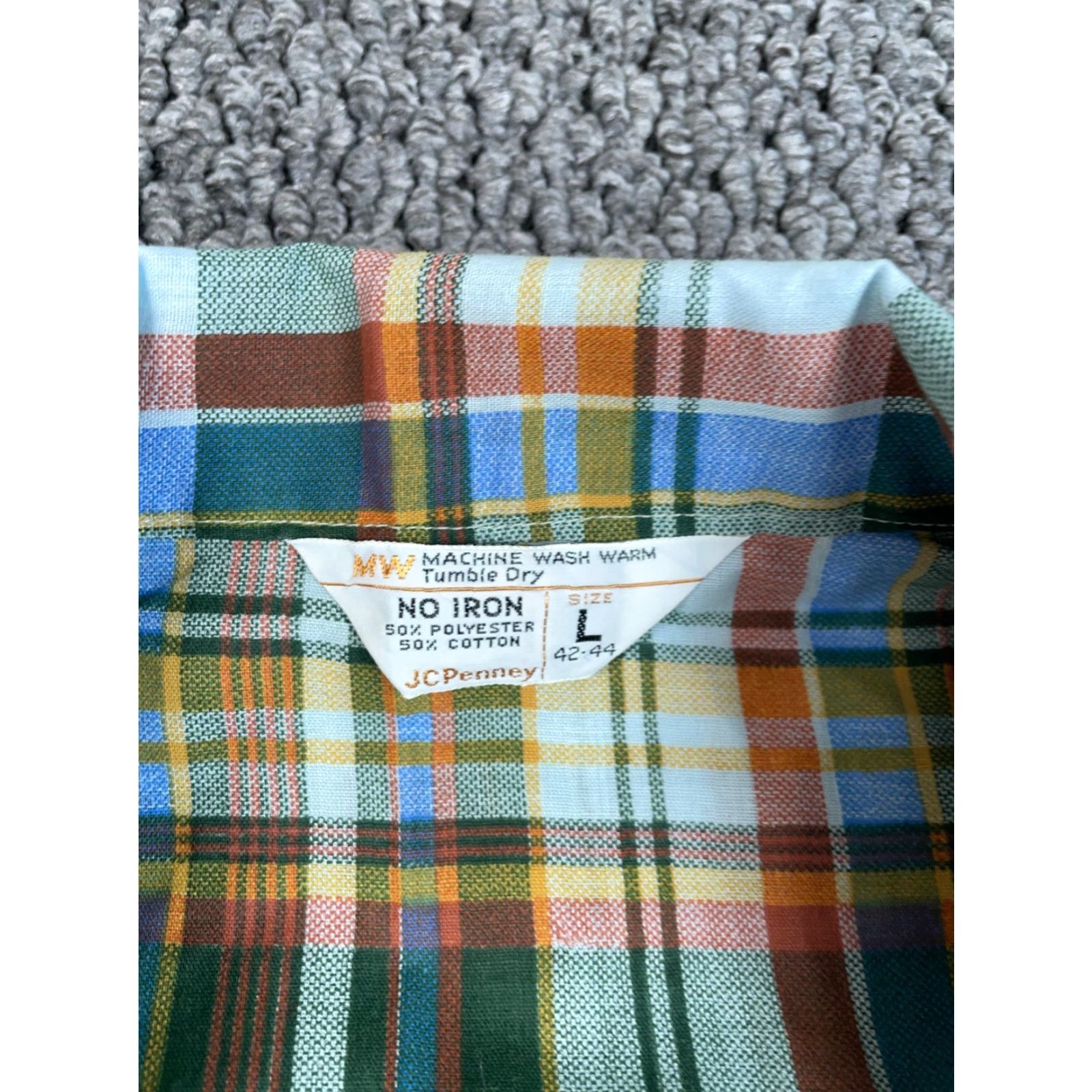 Vintage VINTAGE J. C. Penney Plaid Pajama Shirt Camp Collar Long Sleeve Button Front Lightweight 50/50 Blue Brown Check Adult Large Mens Pajama Top Size US L / EU 52-54 / 3 - 3 Thumbnail