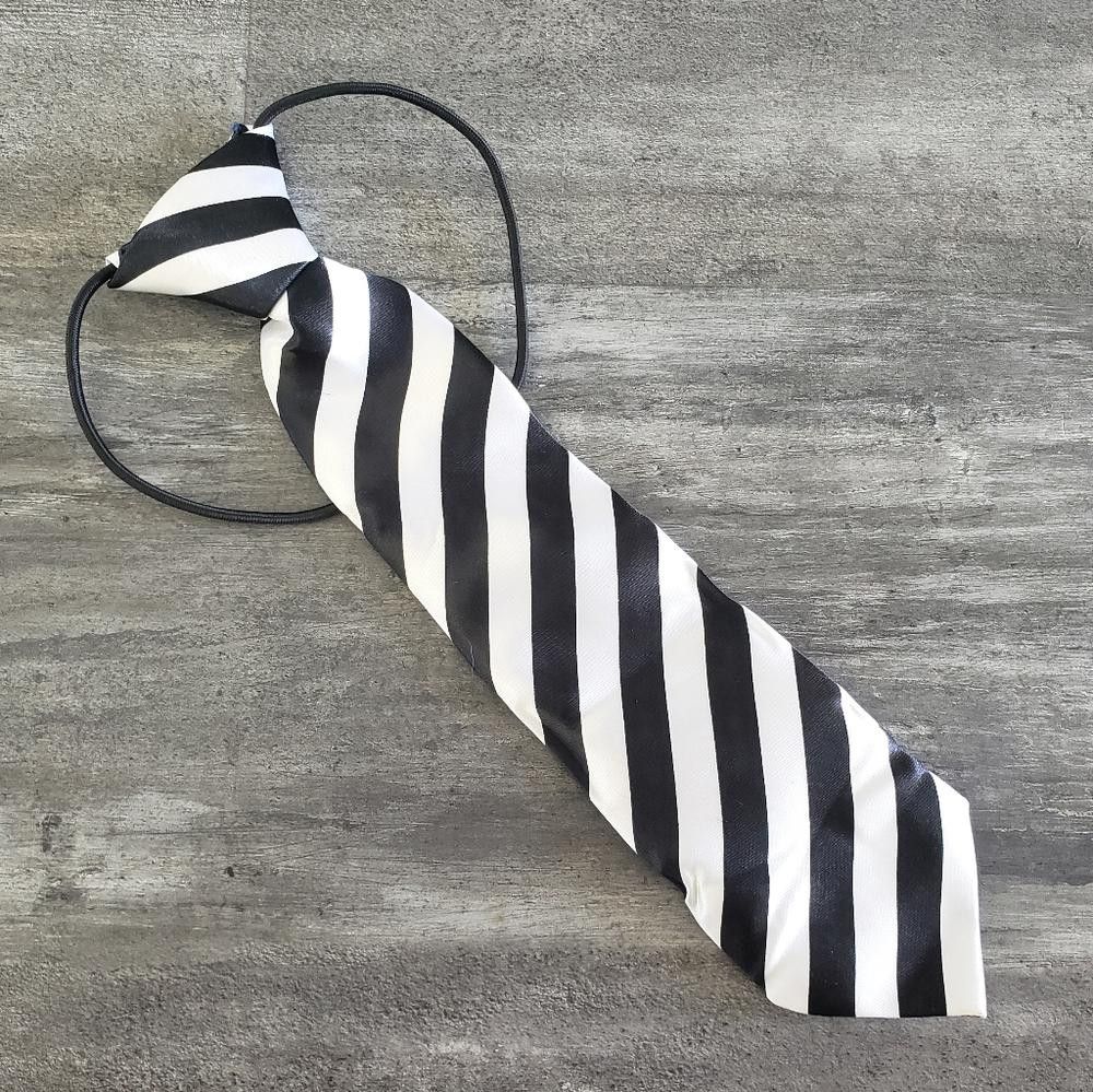Designer White Black Striped Satin Little Boy Tie Size ONE SIZE - 1 Thumbnail