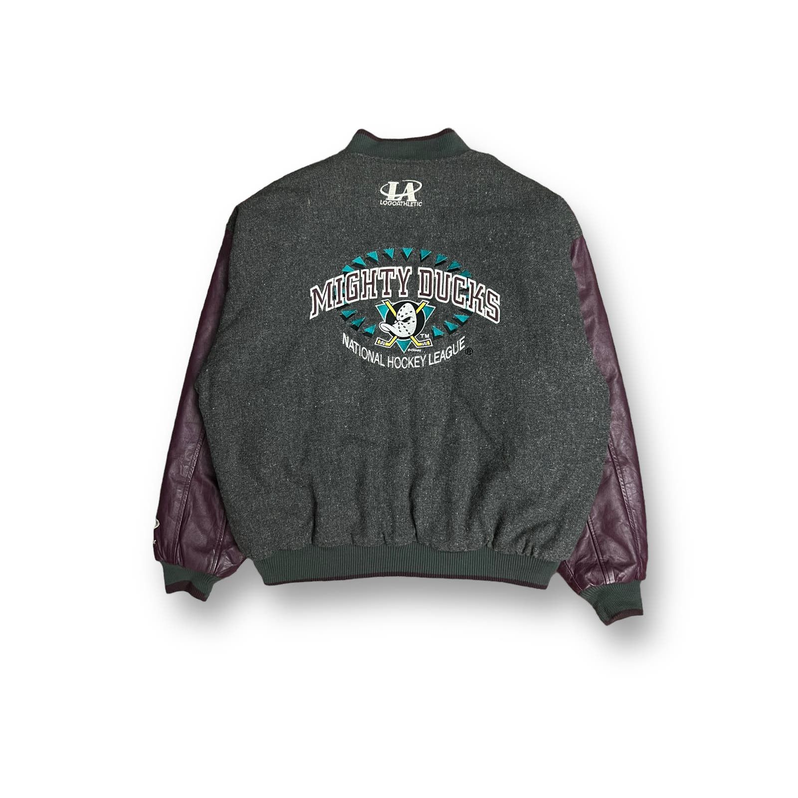 image of Vintage Mighty Ducks Nhl Sports Varsity Jacket in Grey, Men's (Size XL)