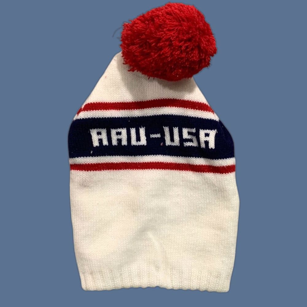 Vintage VINTAGE Ski Beanie Hat Pom Pom AAU-USA One Size Adult Unbranded White Unisex Adults Beanie Size ONE SIZE - 1 Thumbnail