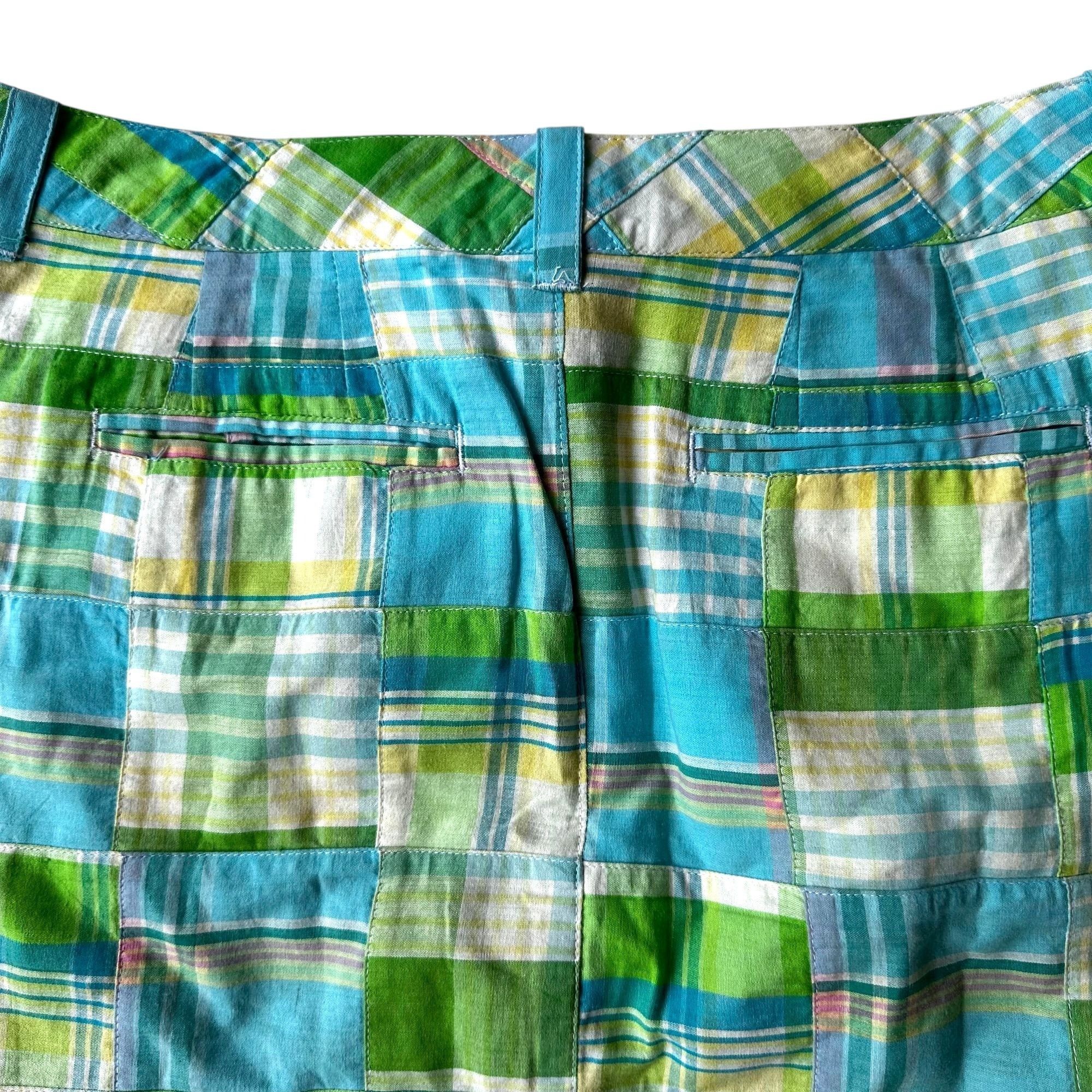 Designer Cape Madris Skirt Size 6 Plaid Button Zip Green Yellow Blue Size 32" / US 10 / IT 46 - 9 Thumbnail