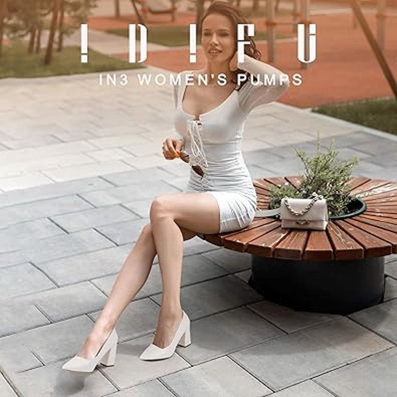 Other Idifu Women's Size 7.5 White Pointy Toe Block Heel Pumps Size US 7.5 / IT 37.5 - 5 Thumbnail