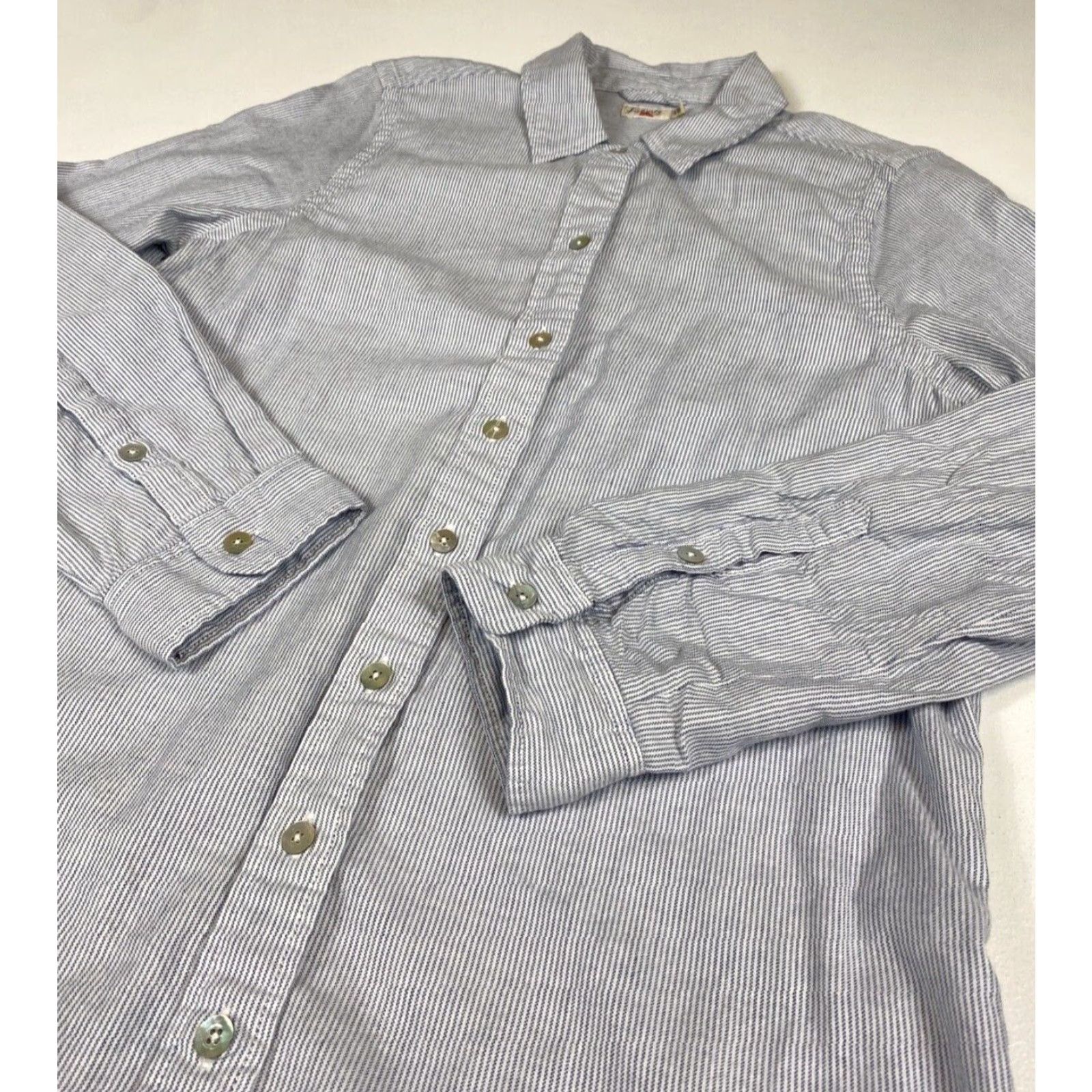 Faherty Faherty Women's Shirt Dress Oxford-Stripe Cotton Bayview Stretch Sz S Midi White and Blue Long Sleeve Collared Pockets Size S / US 4 / IT 40 - 6 Thumbnail