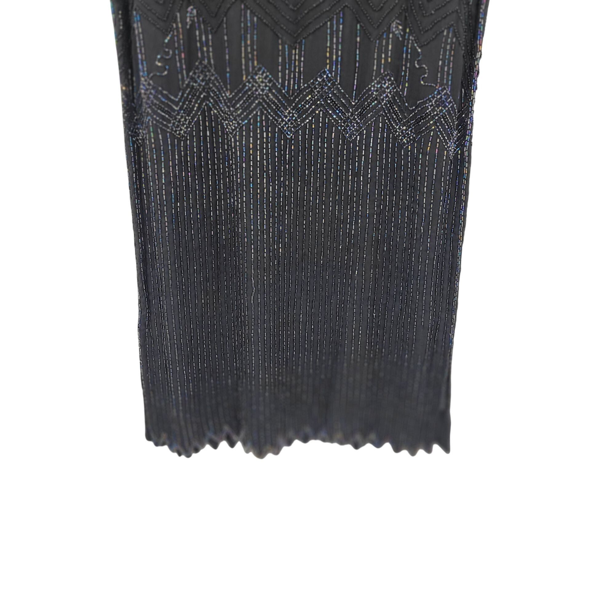Vintage Vtg 80s Does 20s Black Oil Slick Beaded Silk Flapper Dress S Size M / US 6-8 / IT 42-44 - 6 Thumbnail