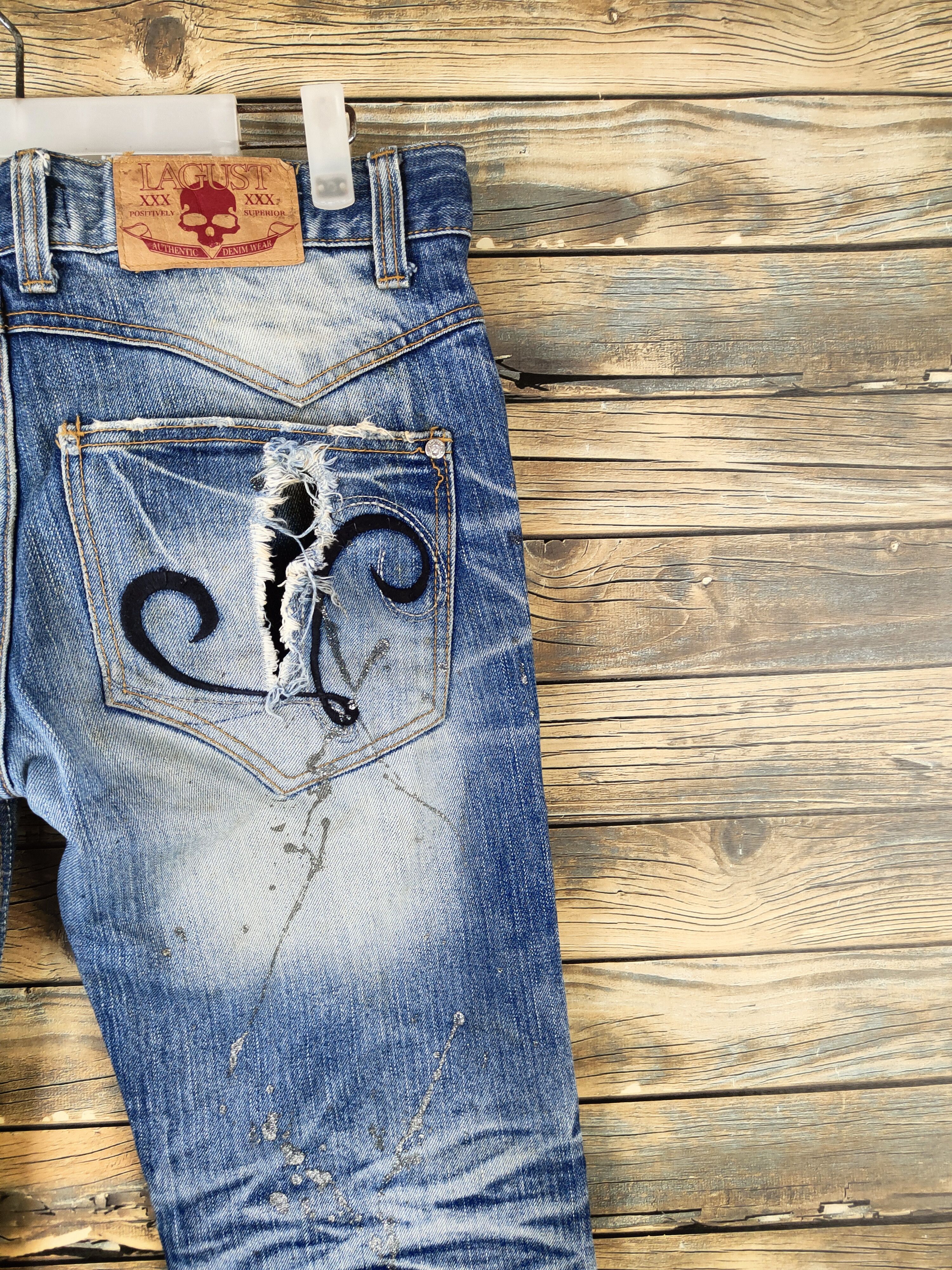 Japanese Brand DL Lagust Dark Blue Distressed Ripped Jeans #46-089 Size 34" / US 12 / IT 48 - 10 Thumbnail