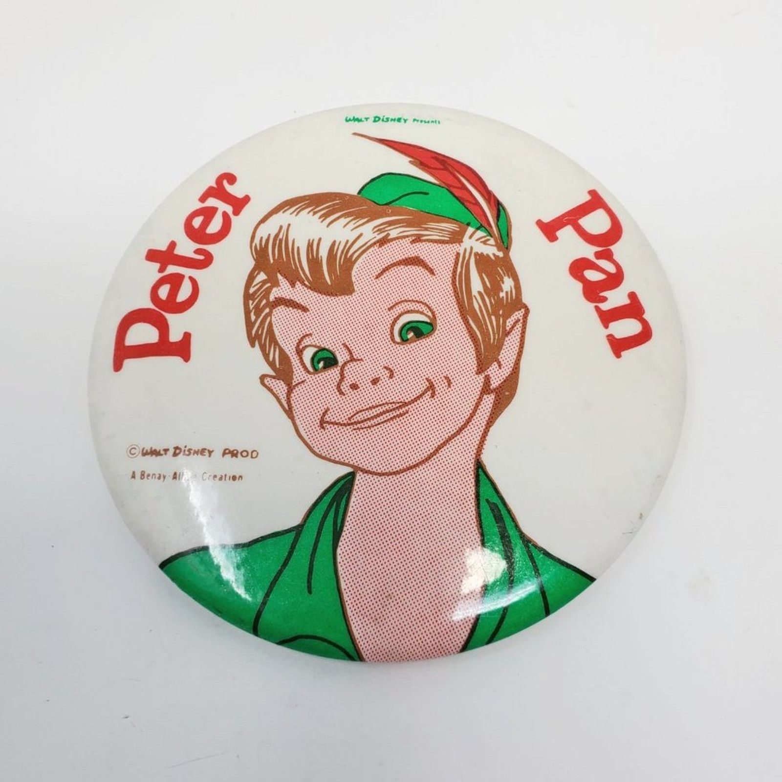 Disney Vintage Walt Disney Productions Peter Pan Large Round Button Size ONE SIZE - 3 Thumbnail
