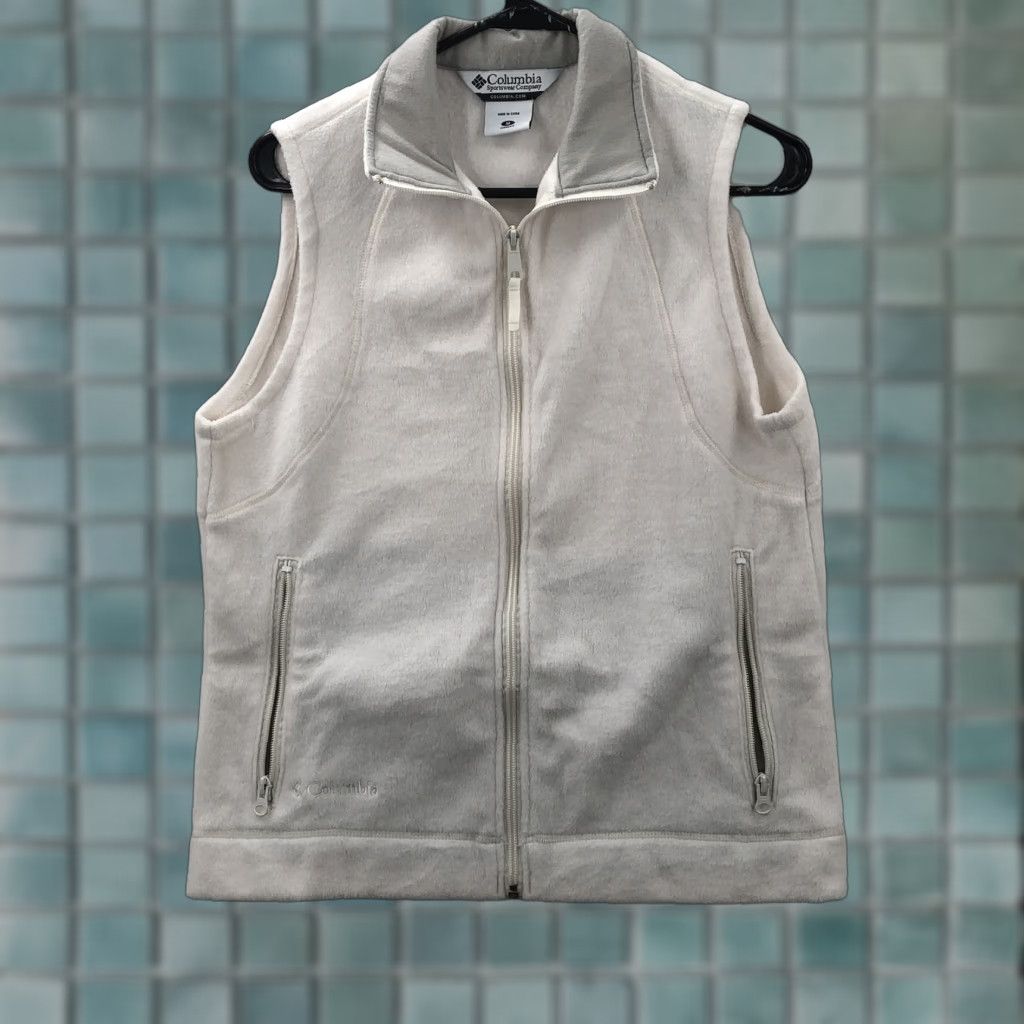 Vintage Columbia Vest Beige Sleeveless Mock Neck Full Zip Pockets Size M Womens Sleeveless Vest Zip Pockets Casual Classic Jacket Mid-Length Summer Size M / US 6-8 / IT 42-44 - 1 Thumbnail