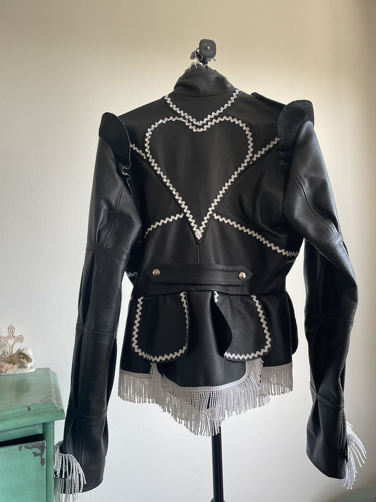 Charles Jeffrey LOVERBOY Black and White Heart Embroidered Leather Jacket Size US S / EU 44-46 / 1 - 2 Thumbnail