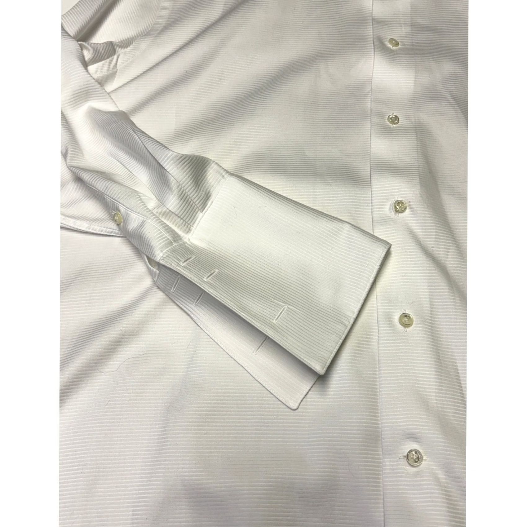 David Donahue David Donahue Mens White Ribbed Cotton Dress Shirt French Cuff 17 32/33 Dress Shirt Mens White Ribbed Cotton French Cuff 17 32/33 Size 46R - 3 Thumbnail