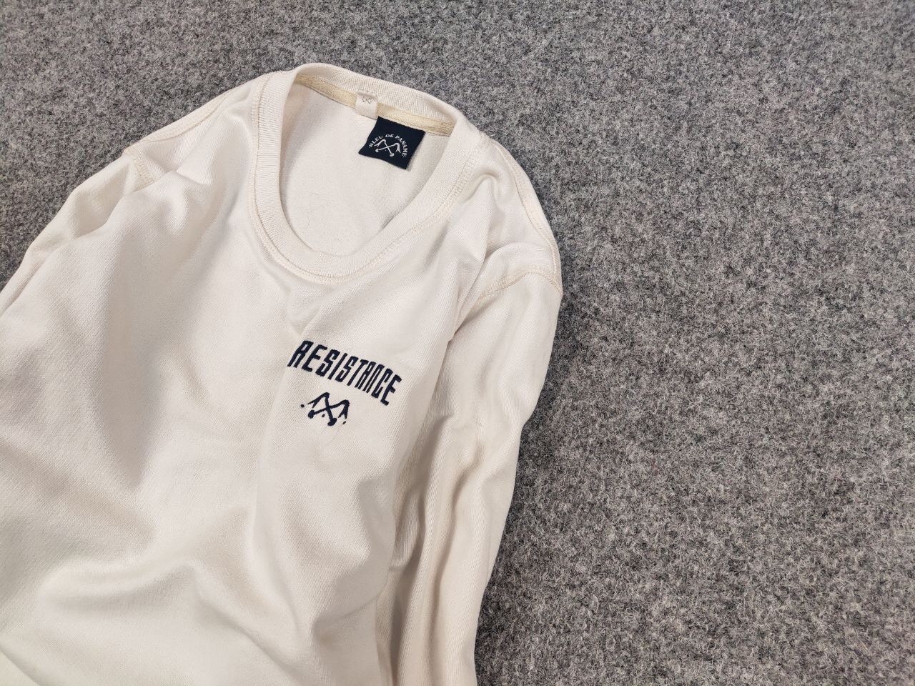 Bleu De Paname Crew Check Logo Jumper Beige Sweatshirt, Men's — image 4 of 6