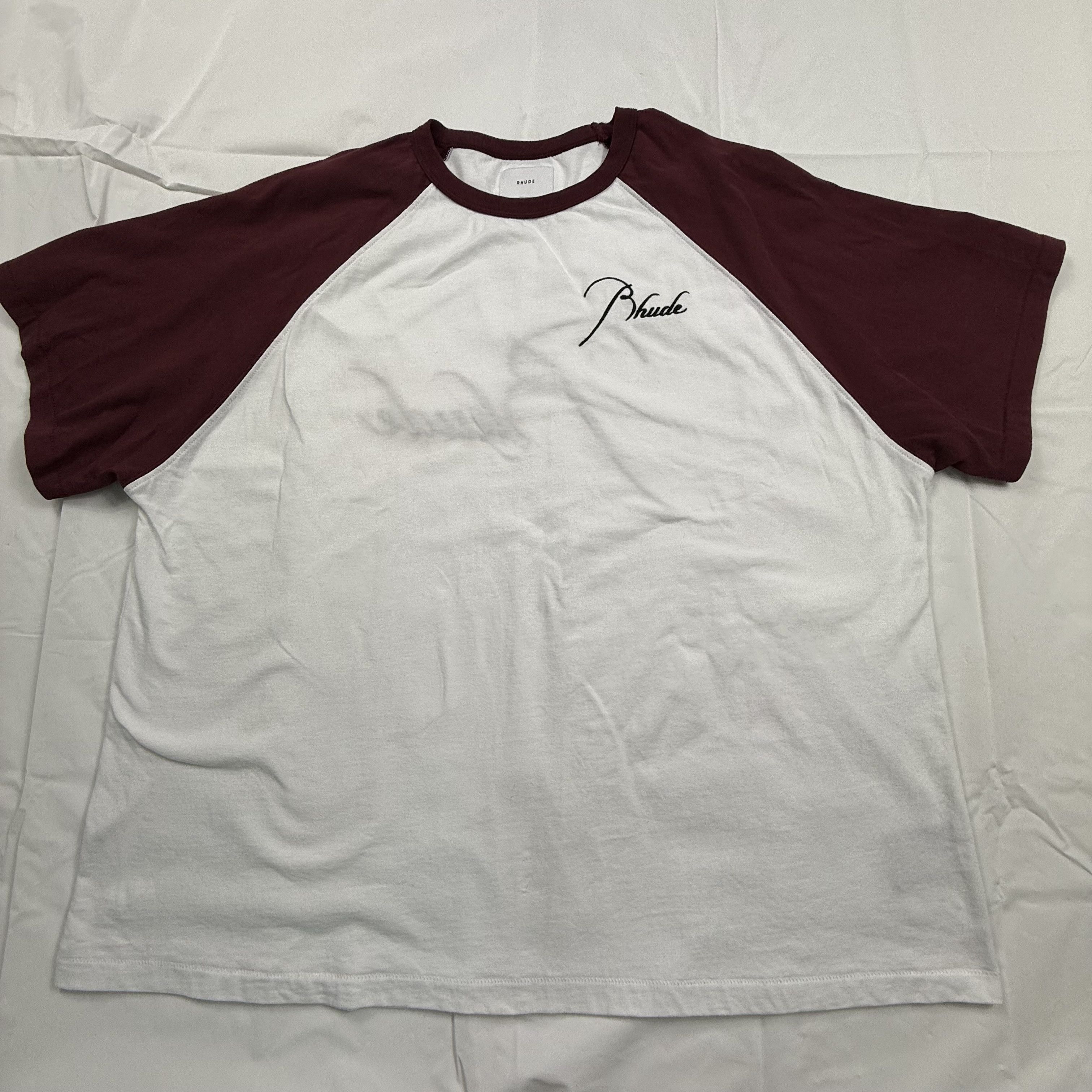 Rhude Rhude Mens Raglan Shirt White Burgundy XL Short Sleeve Size US XL / EU 56 / 4 - 2 Thumbnail
