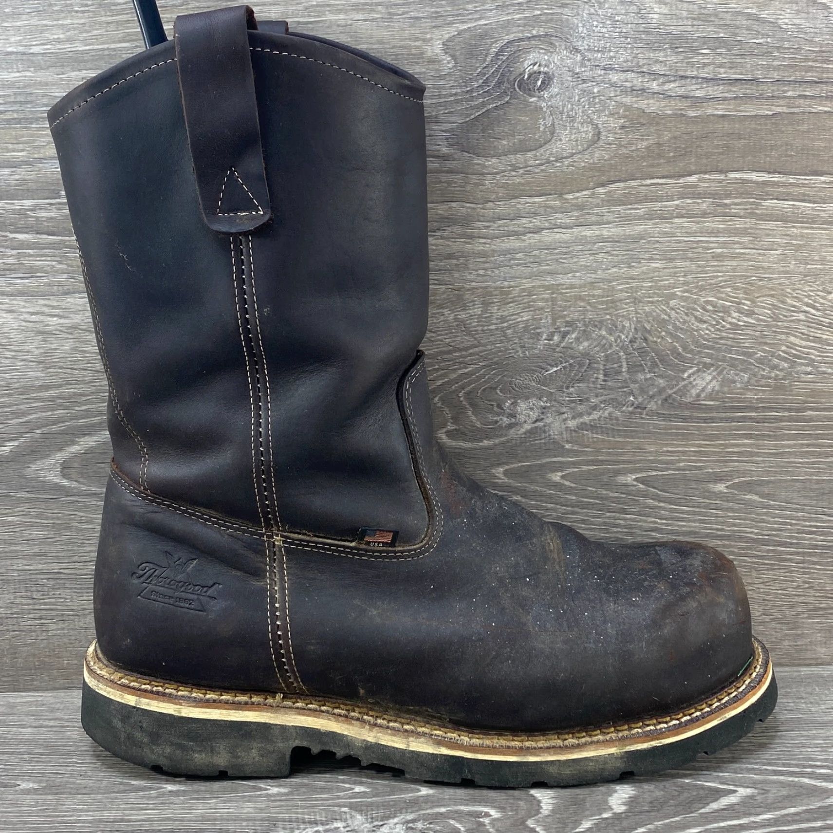 Thorogood VINTAGE Thorogood Mens Pull-On Composite Steel Safety Toe Work Brown Leather Boots 12 EE Men Leather 804-4369 US-made Cowboy Style Boots Size US 12 / EU 45 - 2 Thumbnail