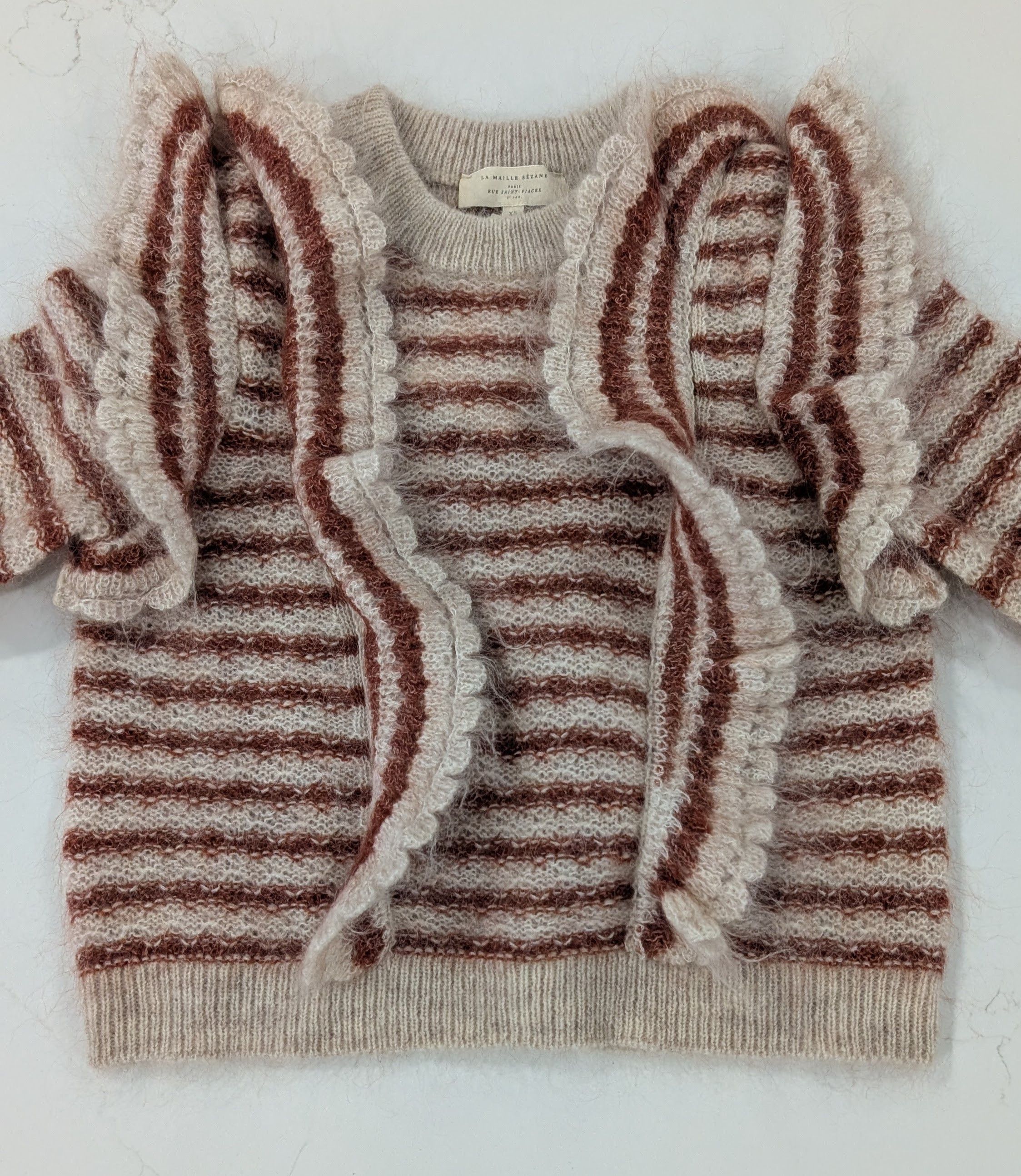 Sezane Sézane Ariane Striped Mohair Knit Sweater XS Cream Rust Size XS / US 0-2 / IT 36-38 - 3 Thumbnail