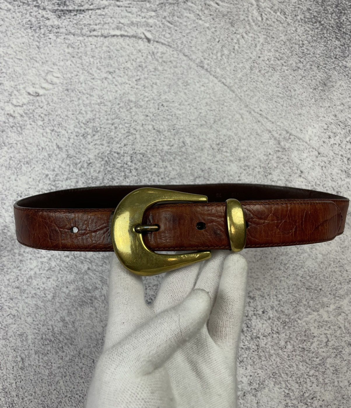 Jil Sander × Vintage Jil Sandre Leather Belt in Brown and Gold Buckle Size ONE SIZE - 2 Thumbnail